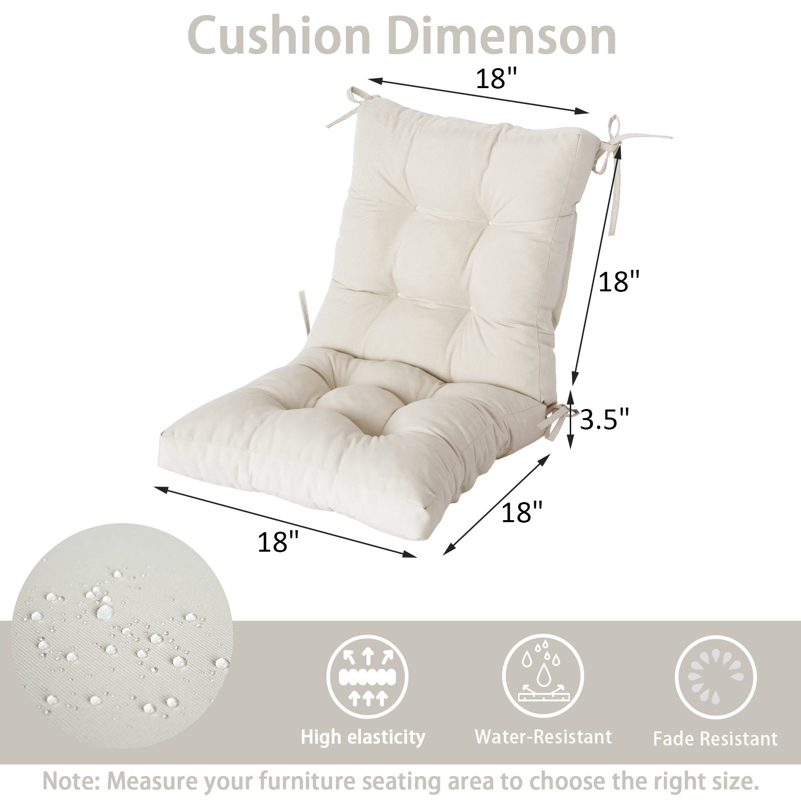 GoodGoods Tufted Outdoor High-Back Chair Cushion 18x36 in - Beige dimensions