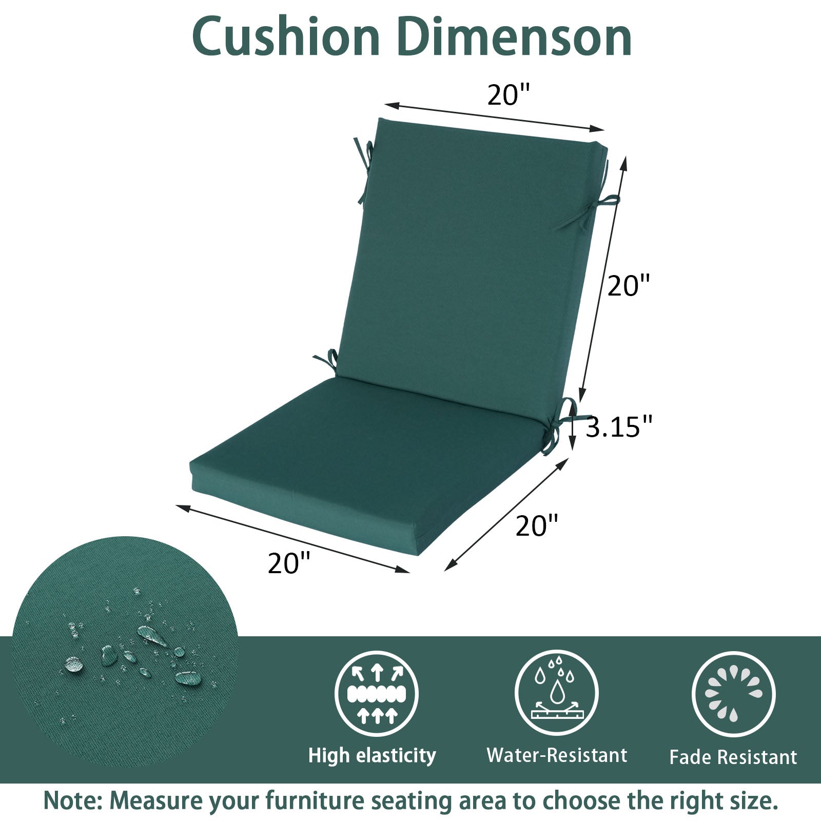 GoodGoods Outdoor High-Back Chair Cushion 20x40 in - Deep Green dimensions