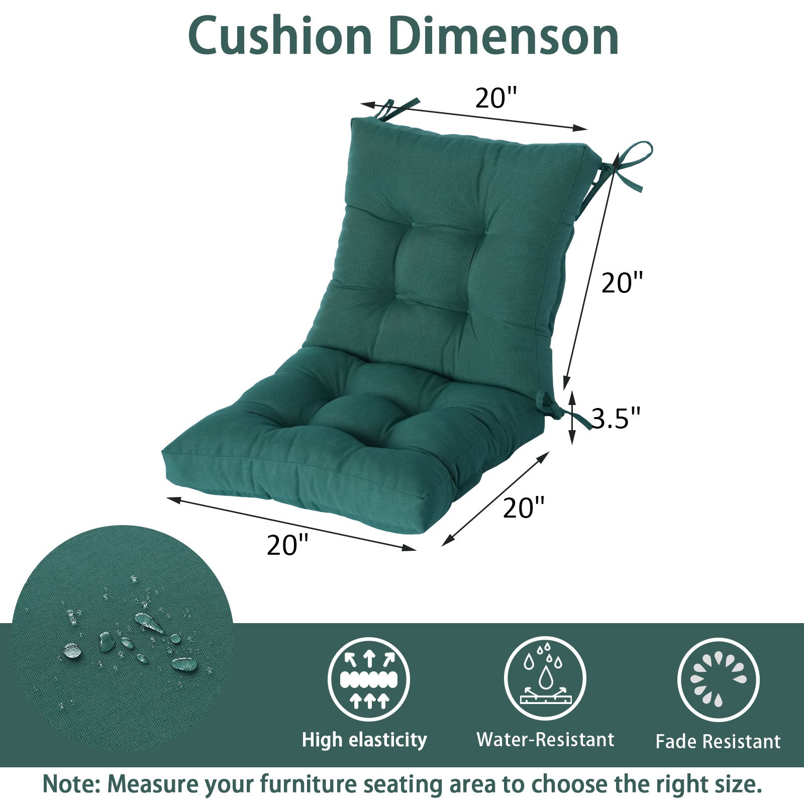 GoodGoods Tufted Outdoor High-Back Chair Cushion 20x40 in - Deep Green dimensions