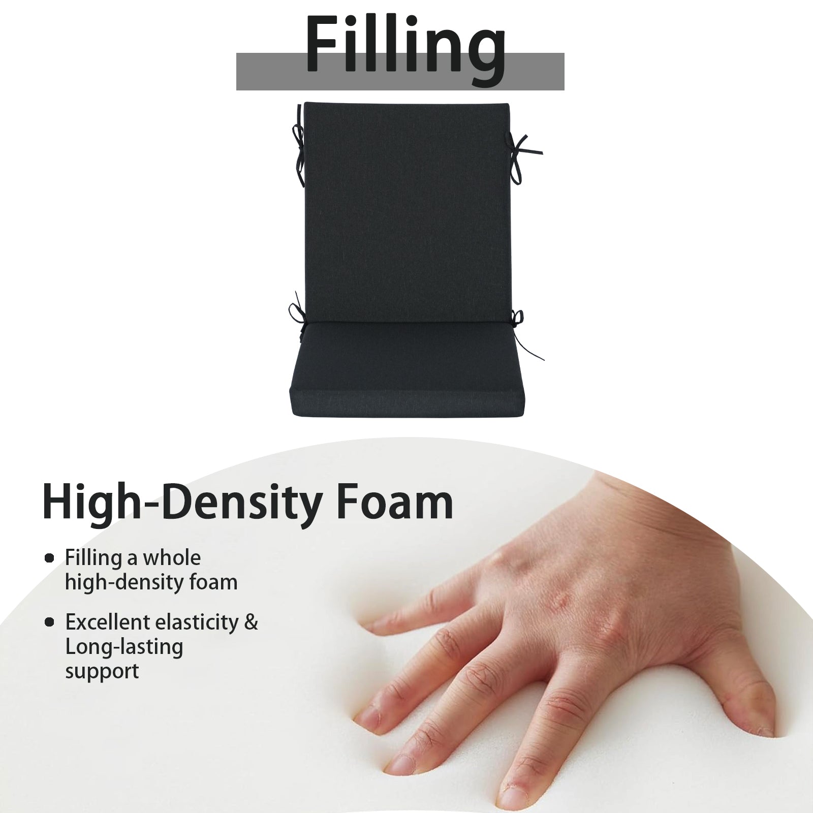GoodGoods Outdoor High-Back Chair Cushion 22x44 in - Black filling and support