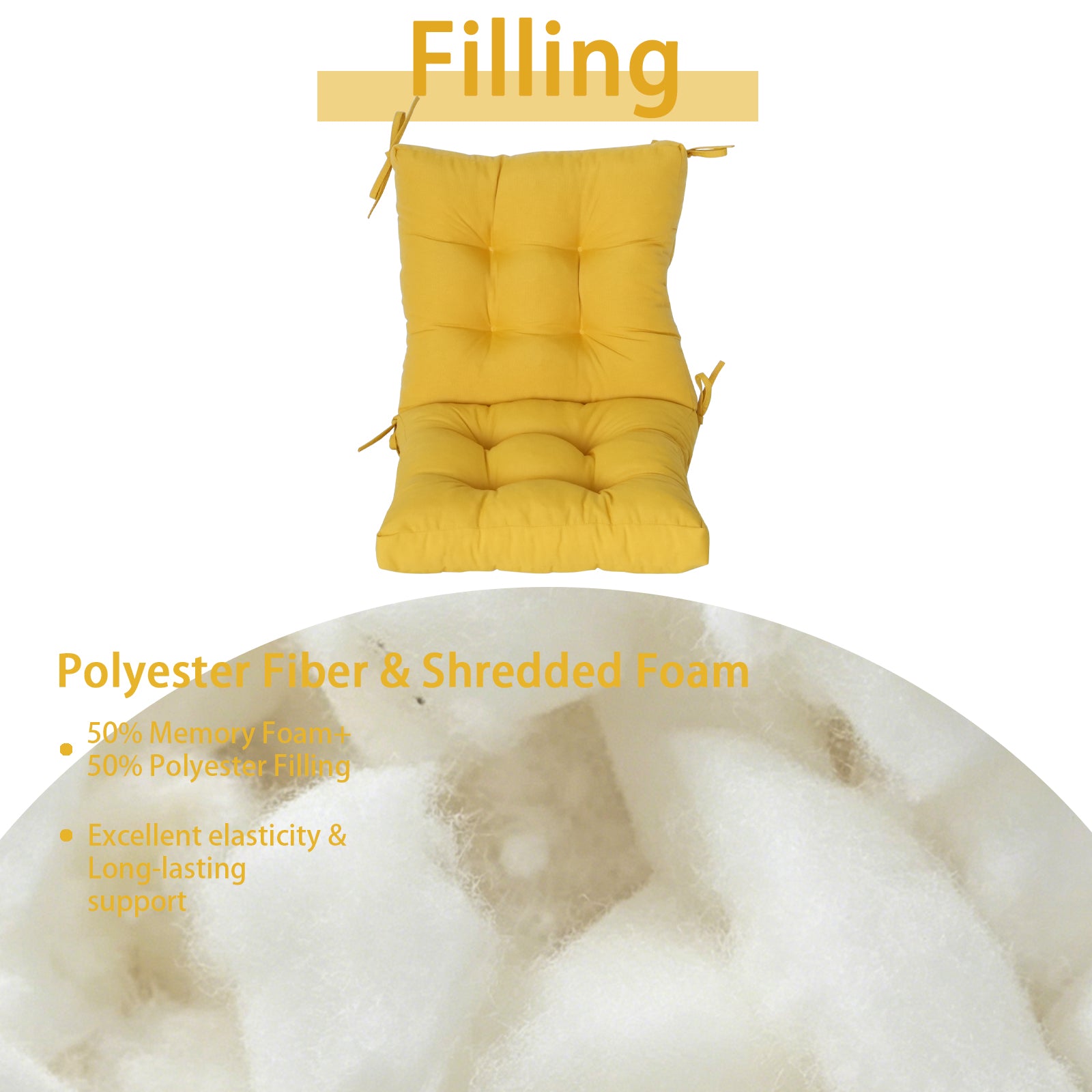 GoodGoods Tufted Outdoor High-Back Chair Cushion 20x40 in - Yellow filling and support