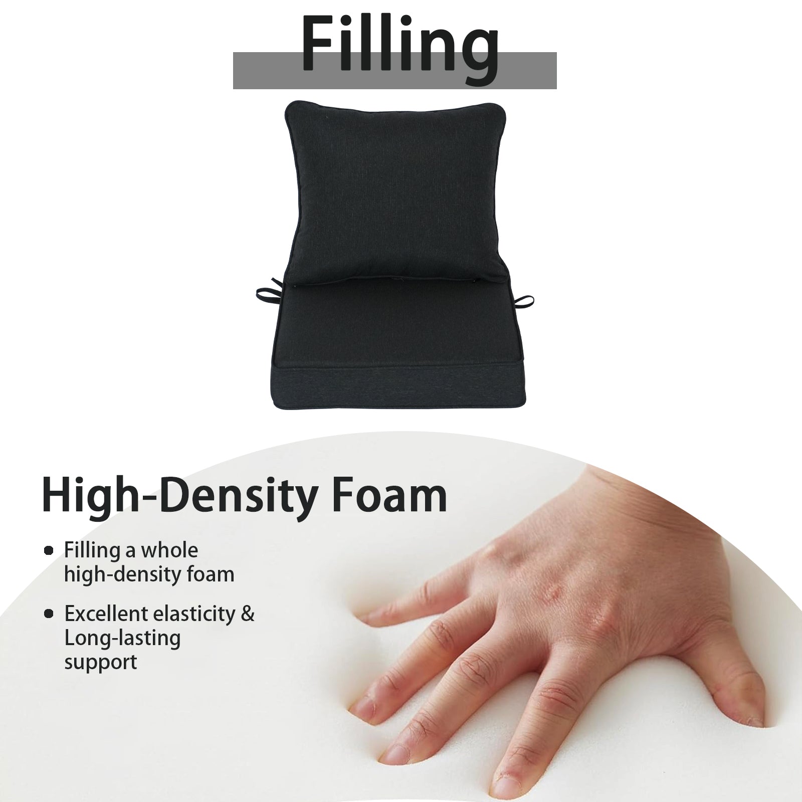 GoodGoods Deep Seat Outdoor Cushion Set 24x24 in - Black filling and support