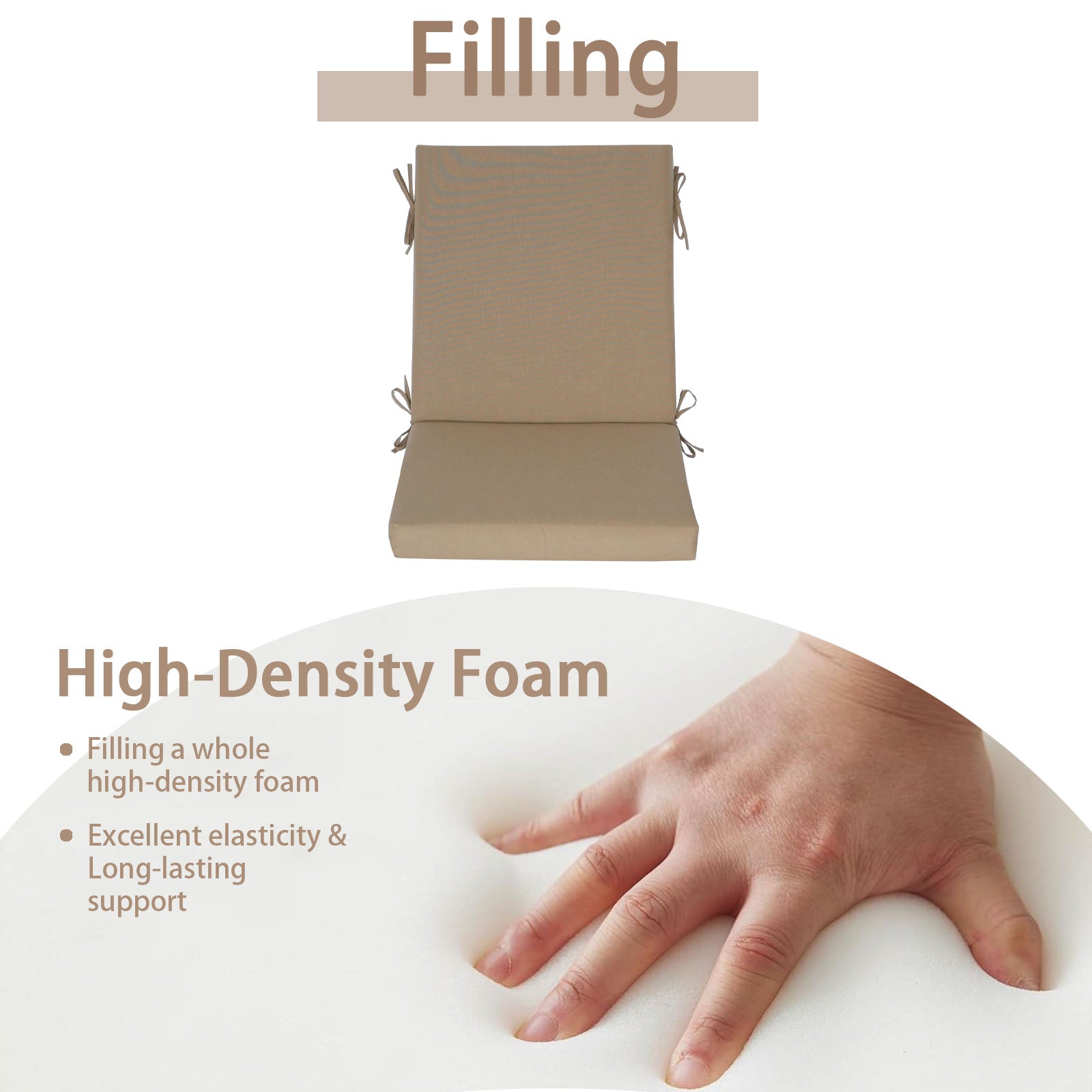 GoodGoods Outdoor High-Back Chair Cushion 22x44 in - Brown filling and support