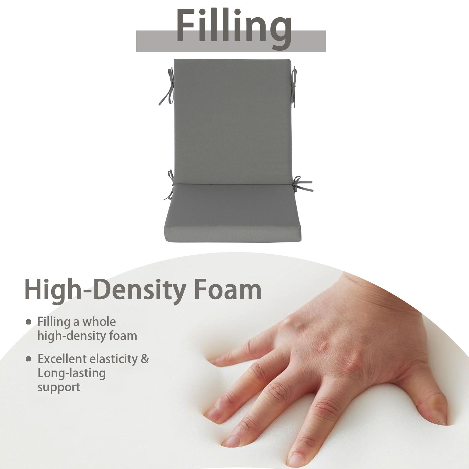GoodGoods Outdoor High-Back Chair Cushion 22x44 in - Gray filling and support
