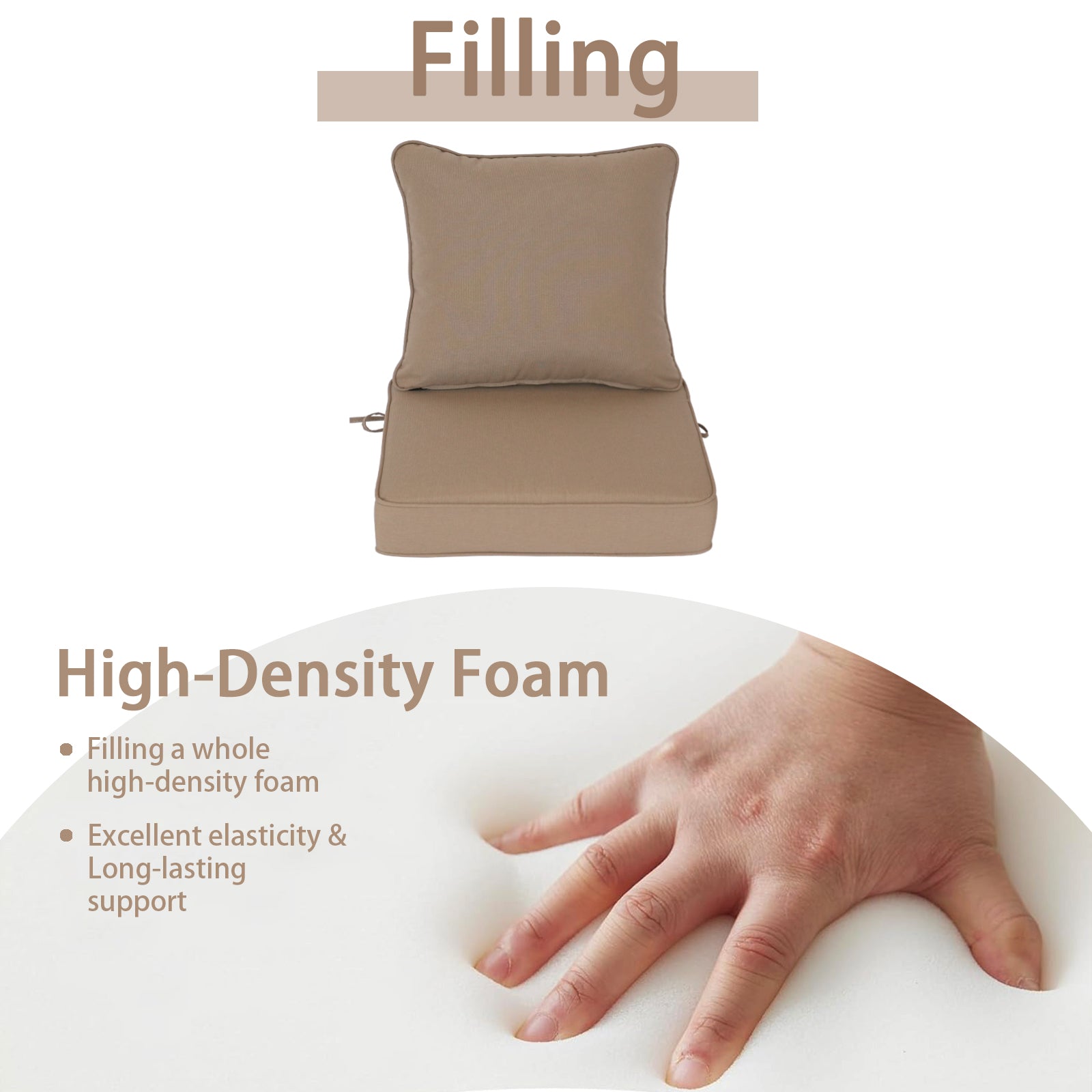 GoodGoods Deep Seat Outdoor Cushion Set 24x24 in - Brown filling and support
