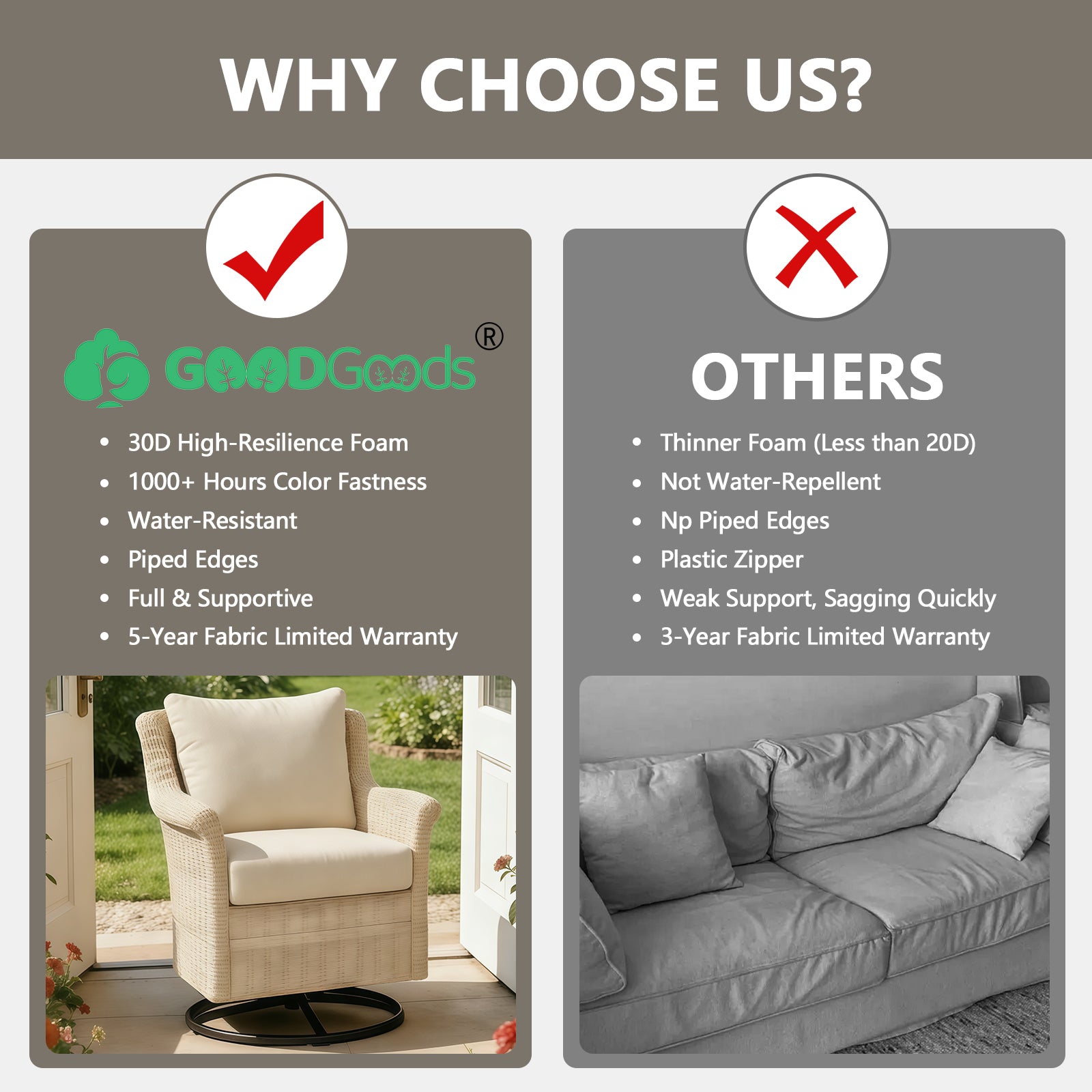 GoodGoods Deep Seat Cushion 24x24.5 in 2 Packs