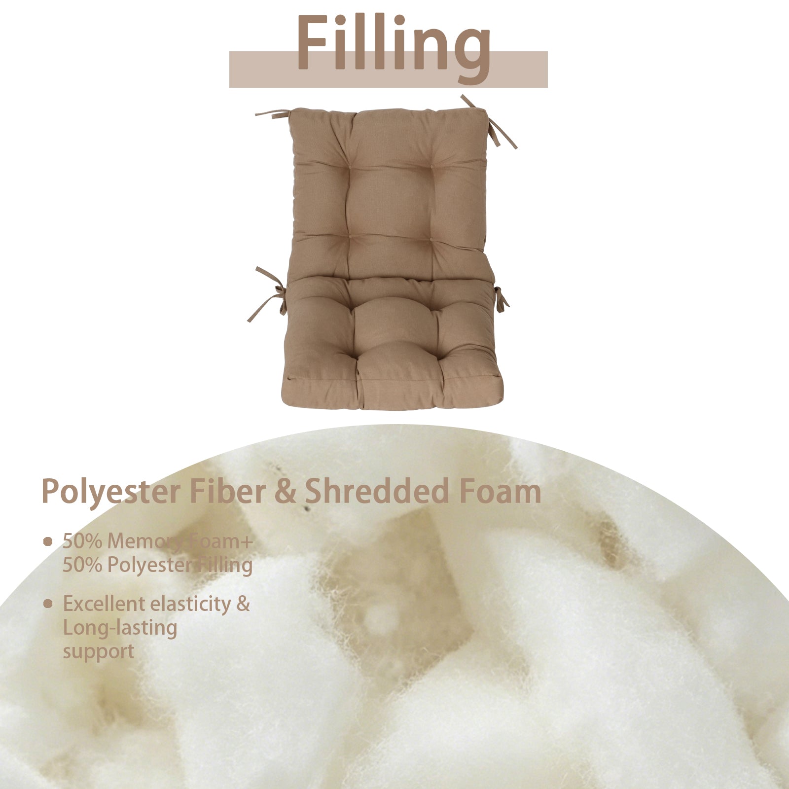 GoodGoods Tufted Outdoor High-Back Chair Cushion 20x40 in - Brown filling and support