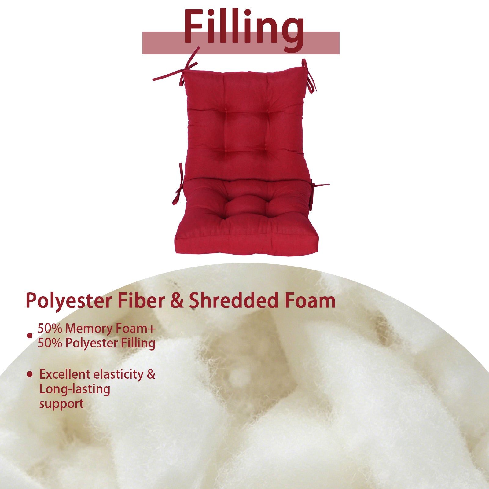 GoodGoods Tufted Outdoor High-Back Chair Cushion 20x40 in - Red filling and support