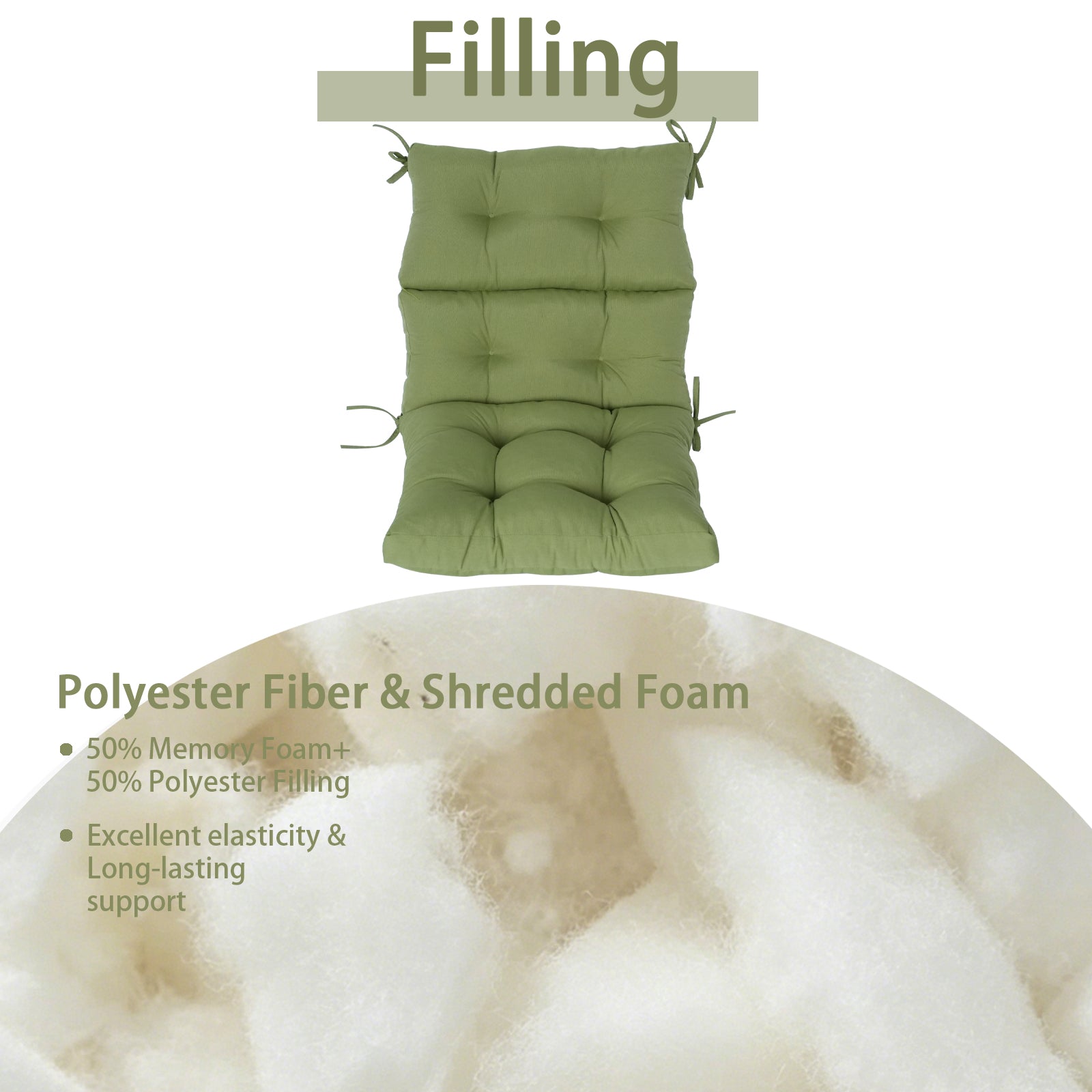 GoodGoods Tufted Outdoor High-Back Chair Cushion 22x44 in - Light Green filling and support