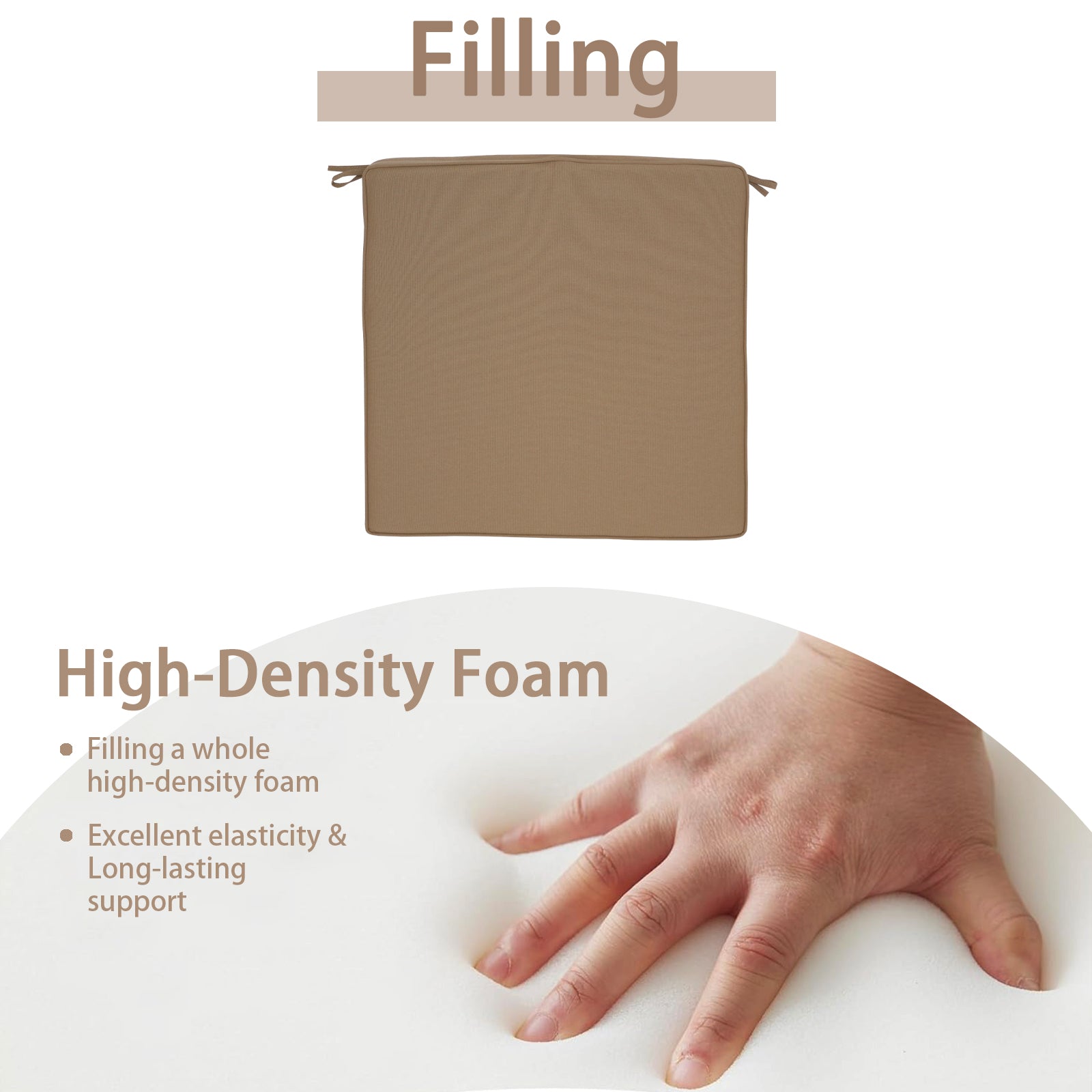 GoodGoods Outdoor Seat Cushion 24x24 in - Brown filling and support