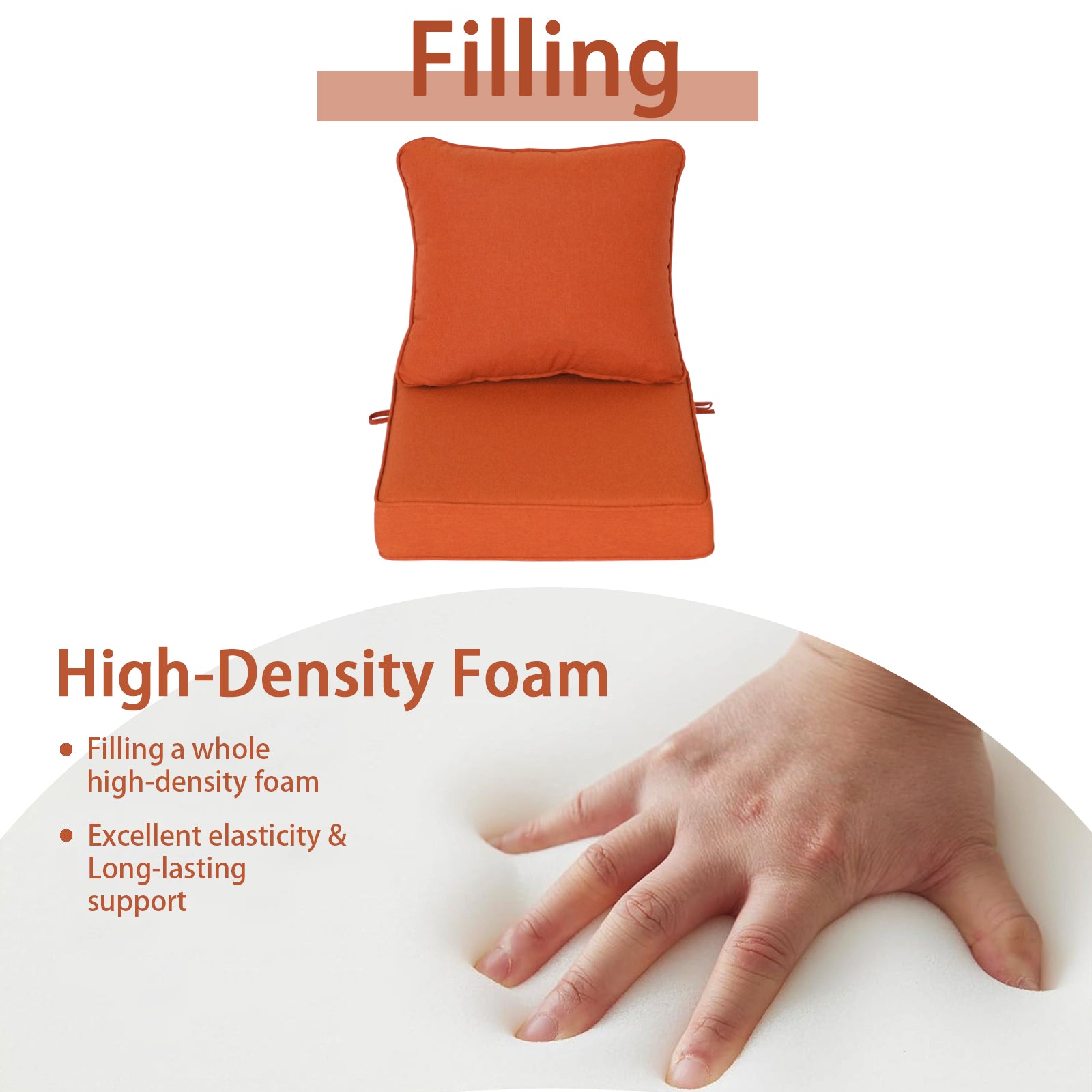 GoodGoods Deep Seat Outdoor Cushion Set 24x24 in - Orange filling and support