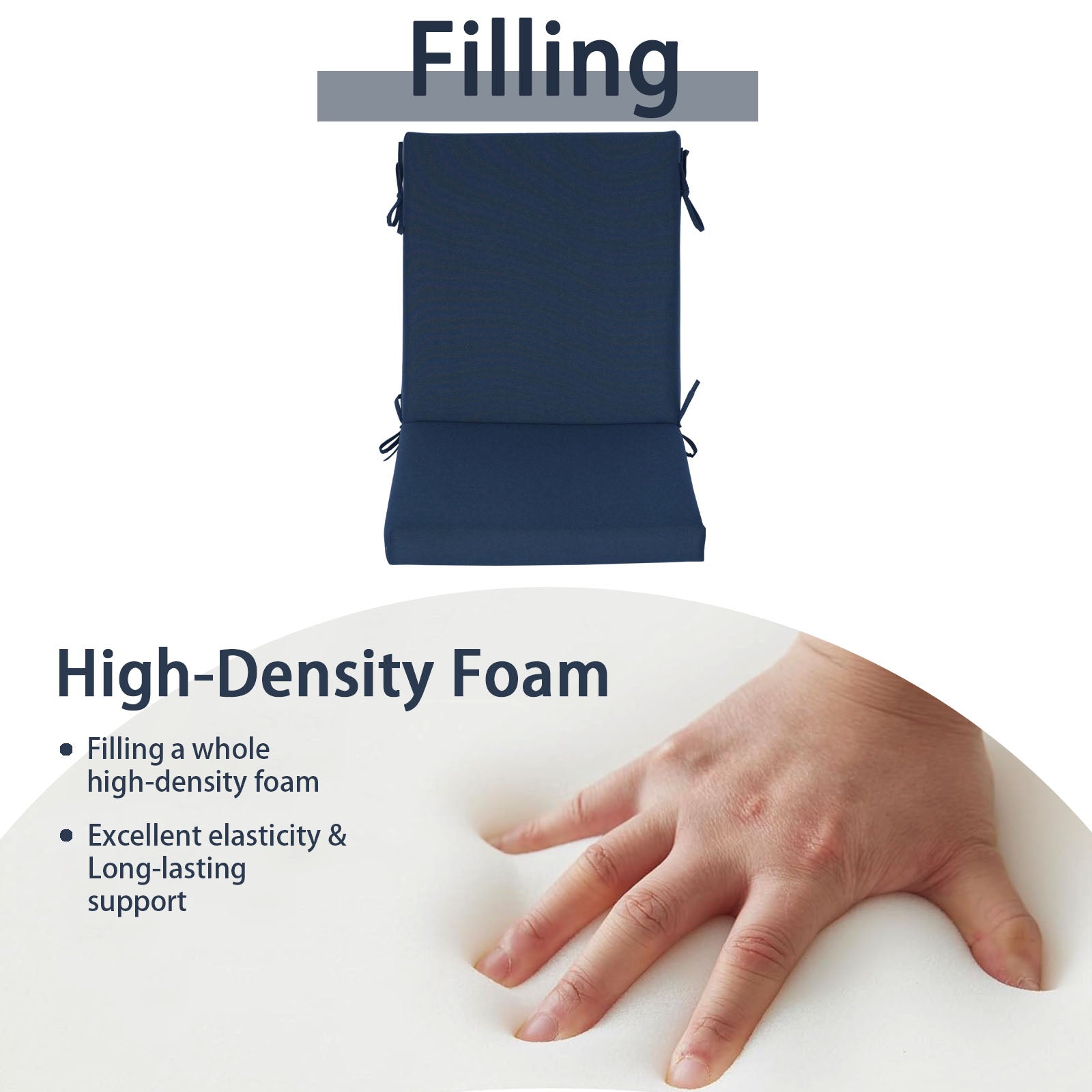 GoodGoods Outdoor High-Back Chair Cushion 22x44 in - Dark Blue filling and support