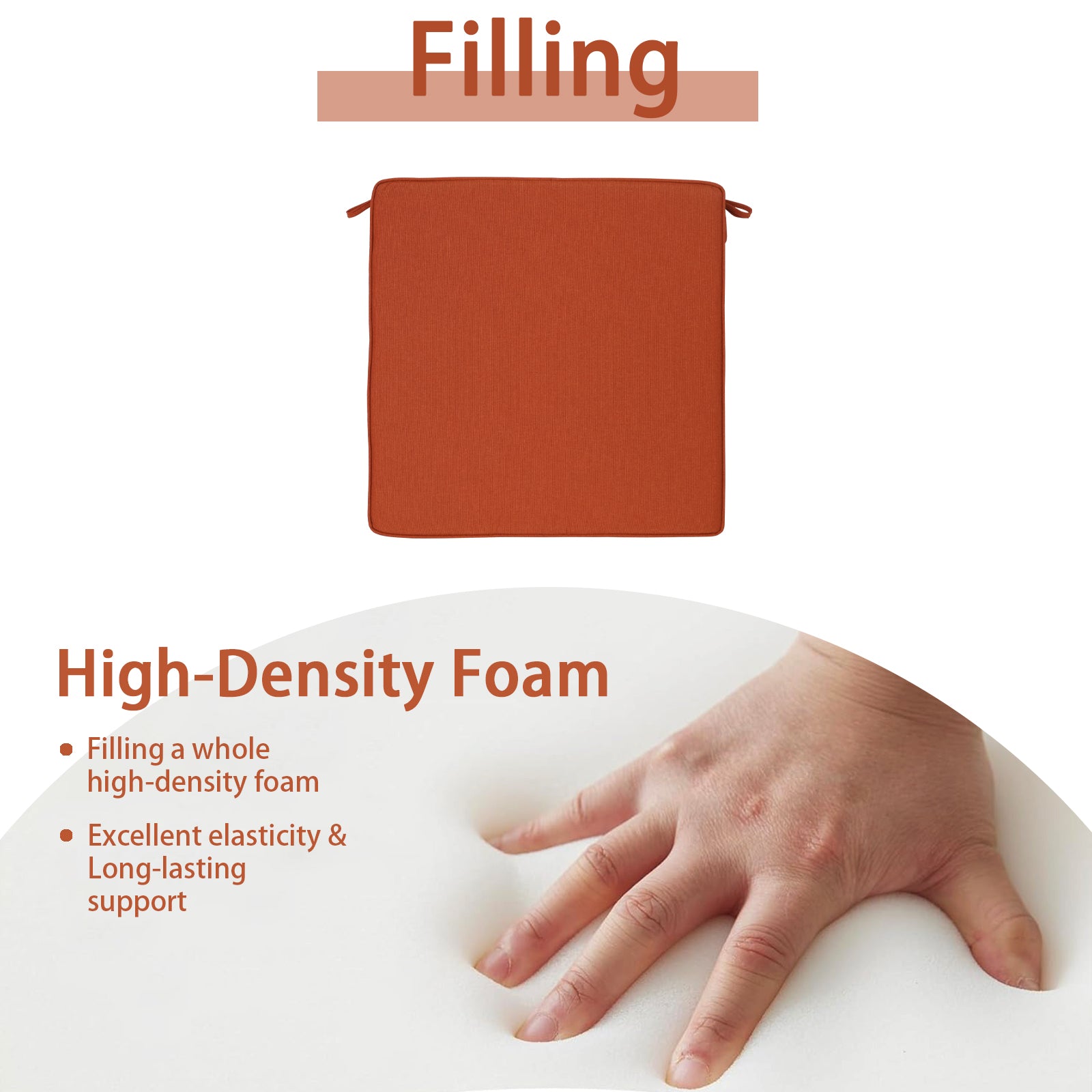 GoodGoods Outdoor Seat Cushion 24x24 in - Orange filling and support