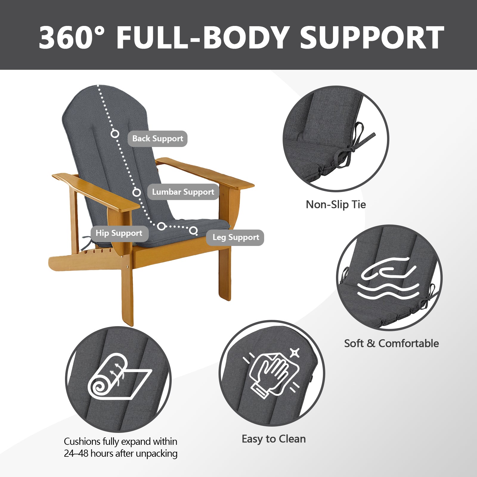 GoodGoods Adirondack Chair Cushion 20x20 in – Charcoal Gray