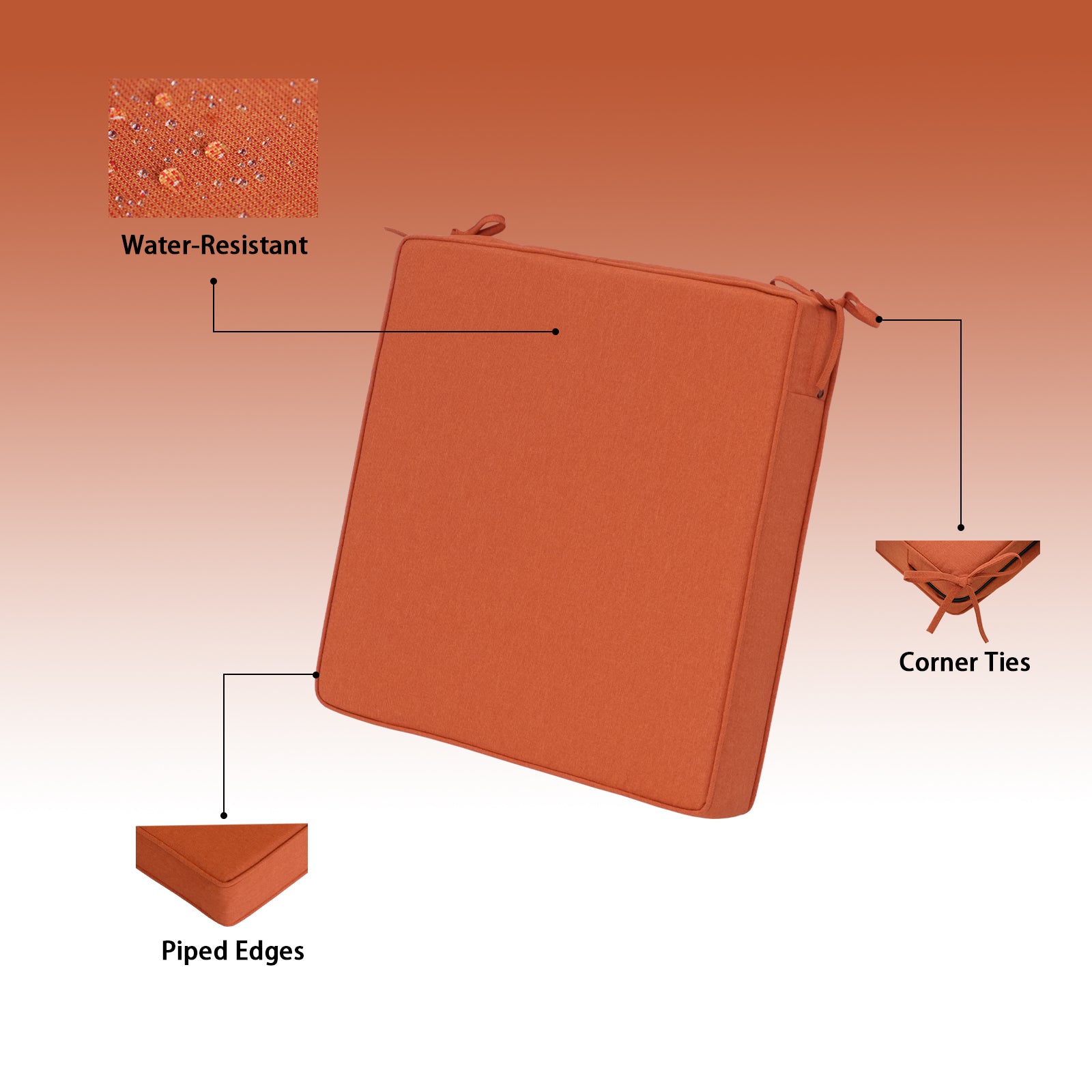 GoodGoods Outdoor Seat Cushion 22x22 in - Orange - image 5