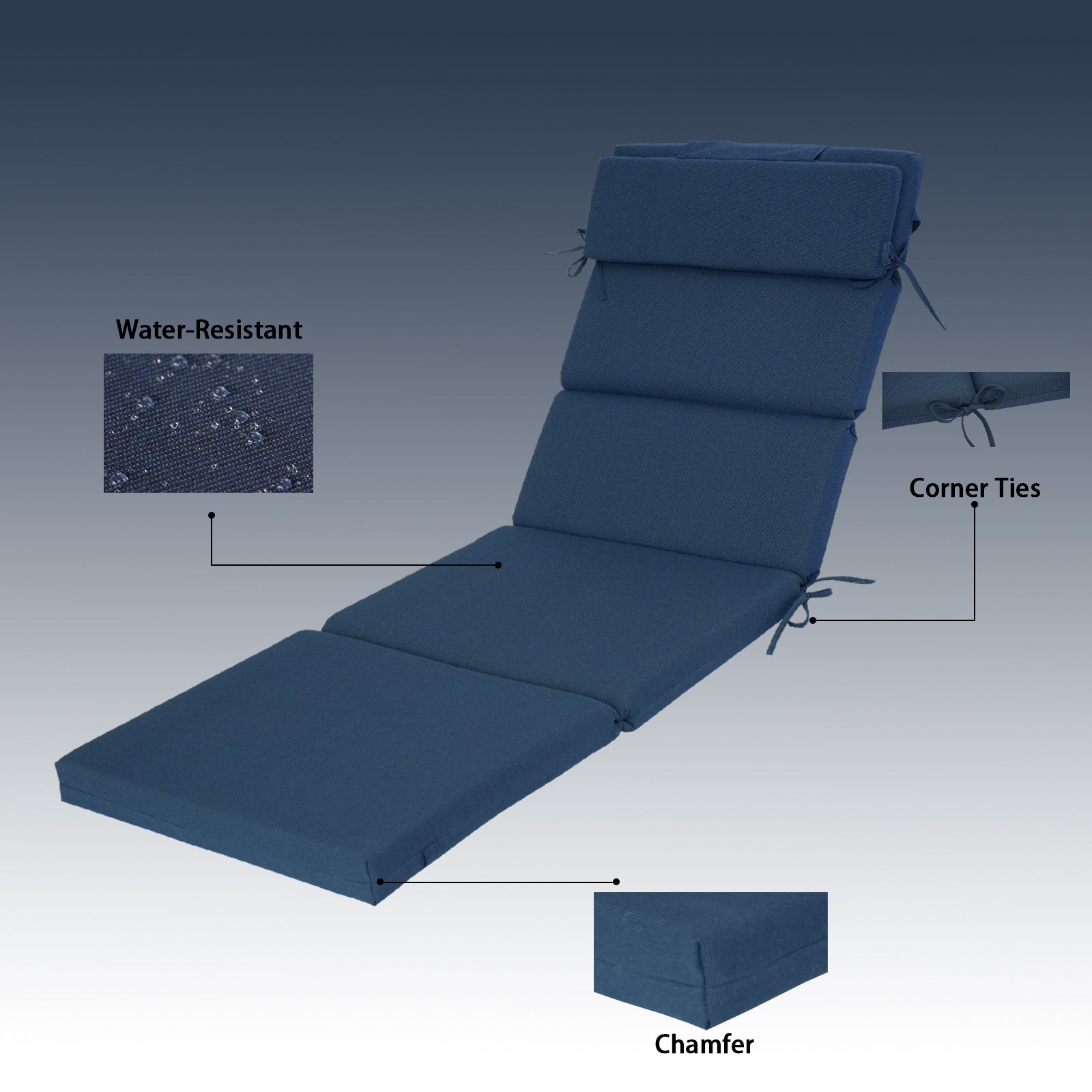 GoodGoods Outdoor Chaise Lounge Cushion 25x77 in - Dark Blue water-resistant fabric and construction details