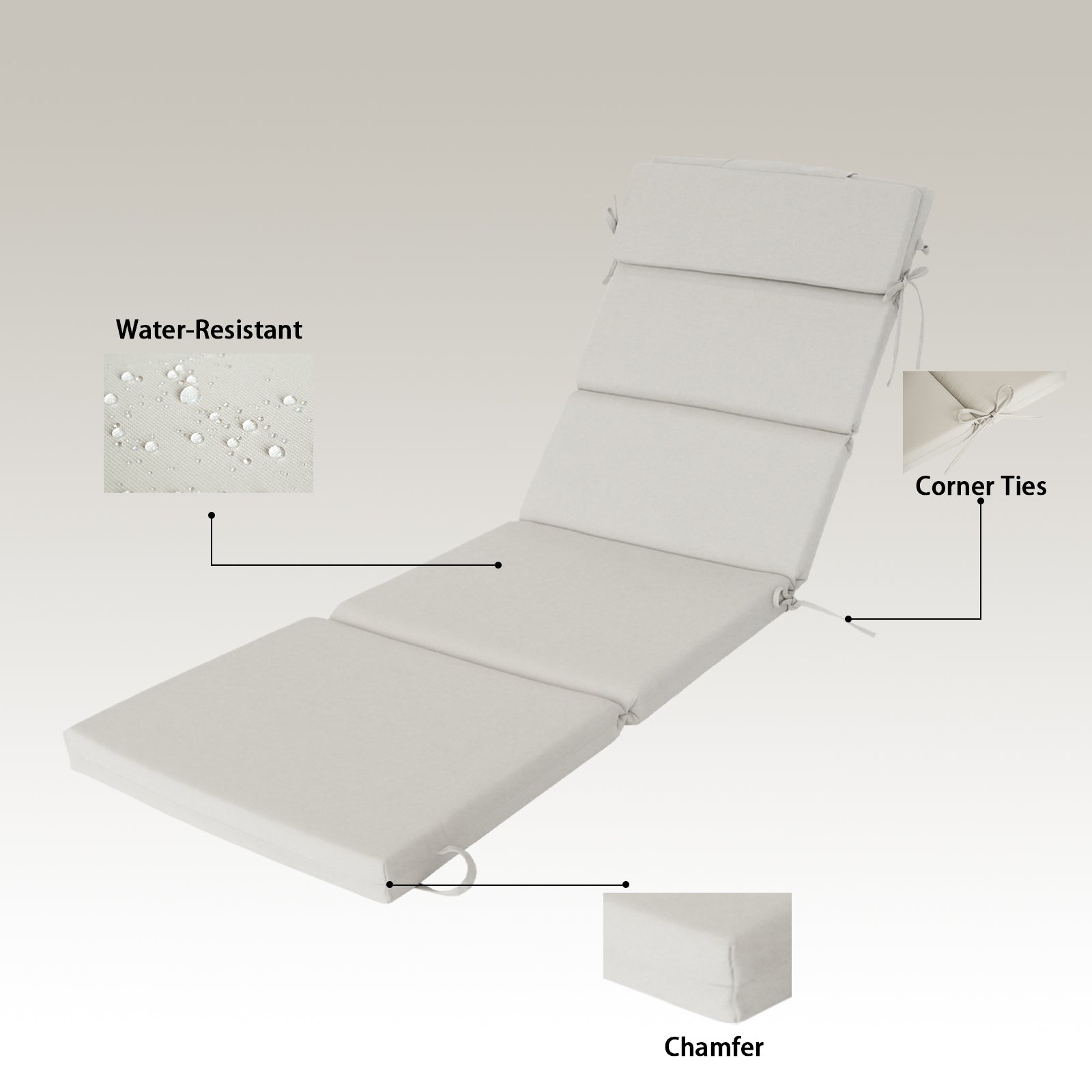 GoodGoods Outdoor Chaise Lounge Cushion 25x77 in - Beige water-resistant fabric and construction details