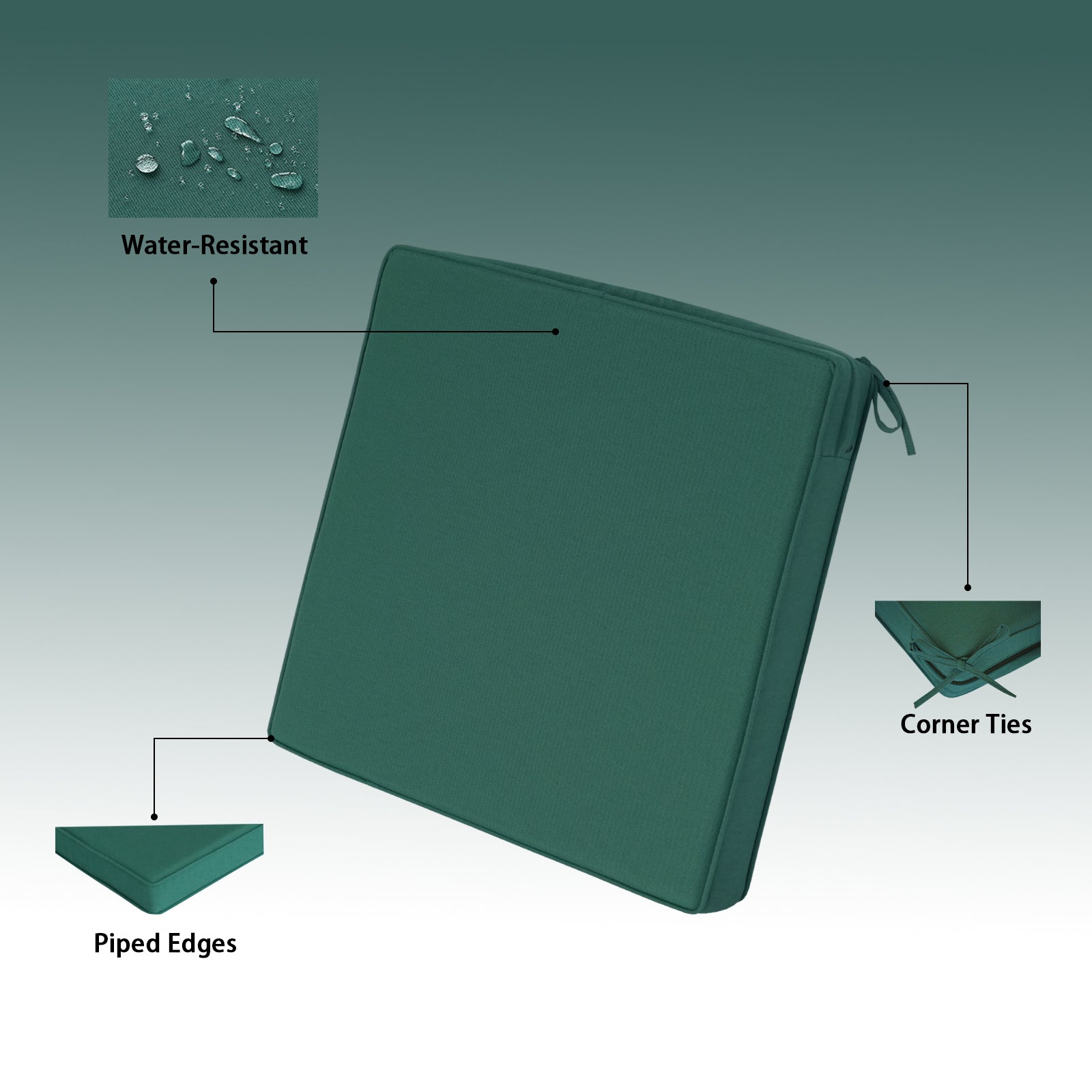 GoodGoods Outdoor Seat Cushion 24x24 in - Deep Green water-resistant fabric and construction details