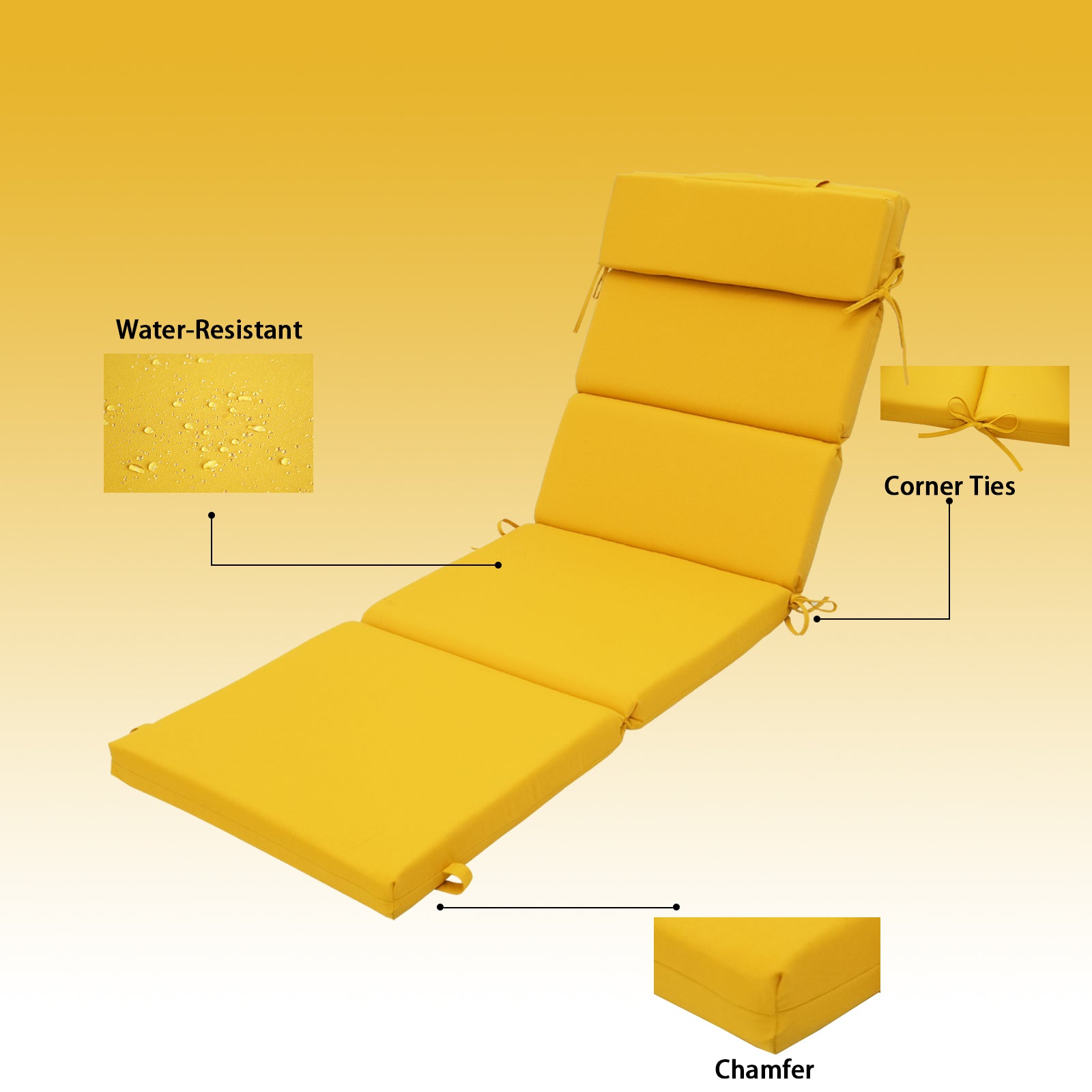 GoodGoods Outdoor Chaise Lounge Cushion 25x77 in - Yellow water-resistant fabric and construction details