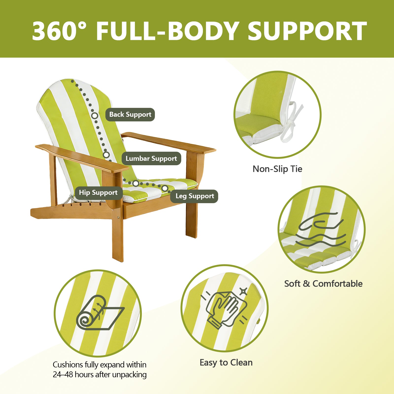 GoodGoods Adirondack Chair Cushion 20x20 in – Cabana Stripe Yellow