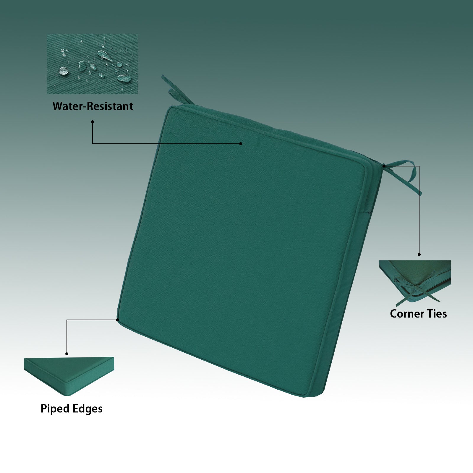 GoodGoods Outdoor Seat Cushion 20x20 in - Deep Green water-resistant fabric and construction details