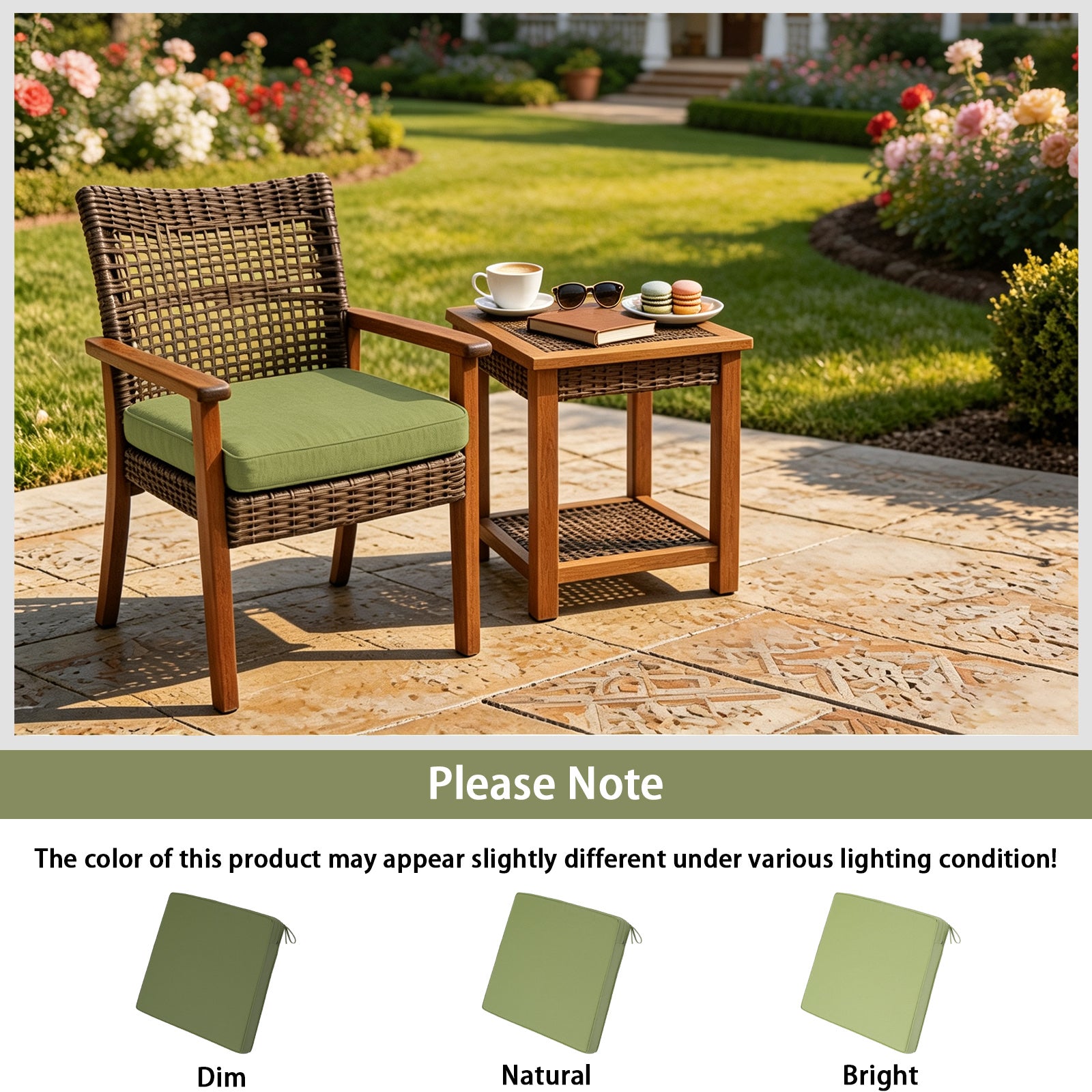 GoodGoods Outdoor Seat Cushion 24x24 in - Light Green lifestyle and product view 8