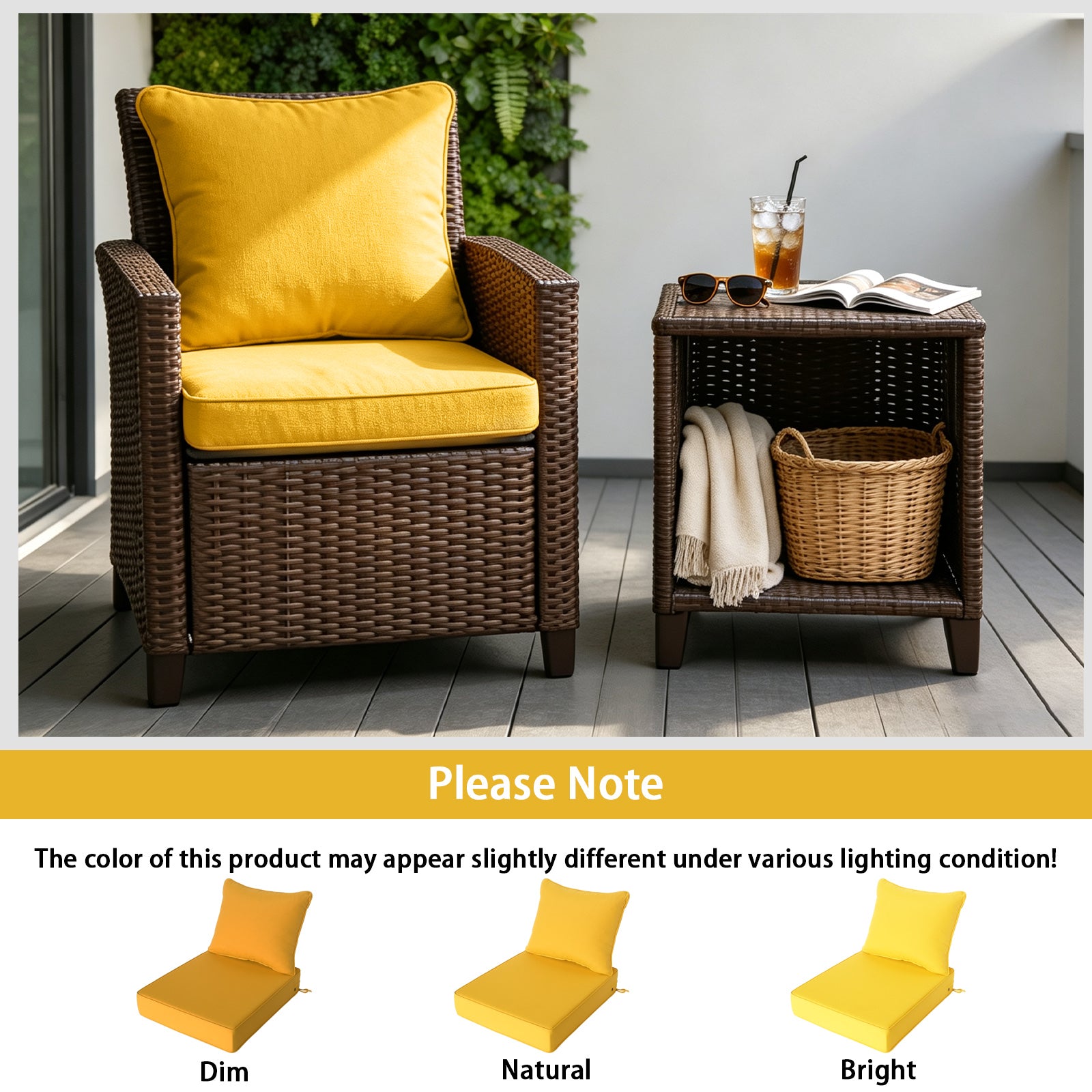 GoodGoods Deep Seat Outdoor Cushion Set 24x28 in - Yellow lifestyle and product view 6