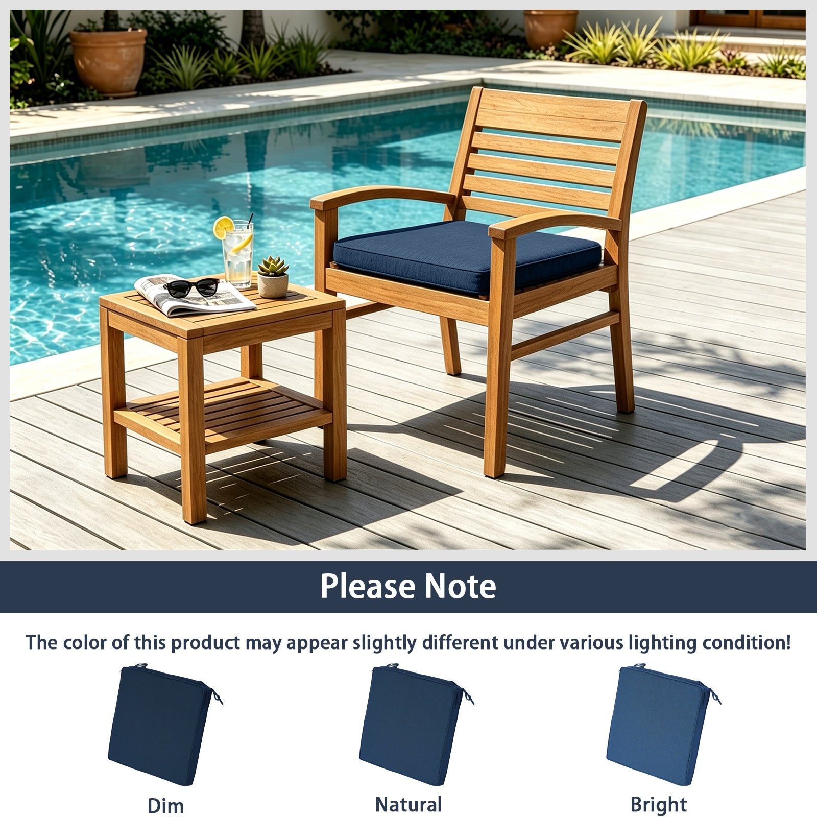GoodGoods Outdoor Seat Cushion 22x22 in - Dark Blue lifestyle and product view 12