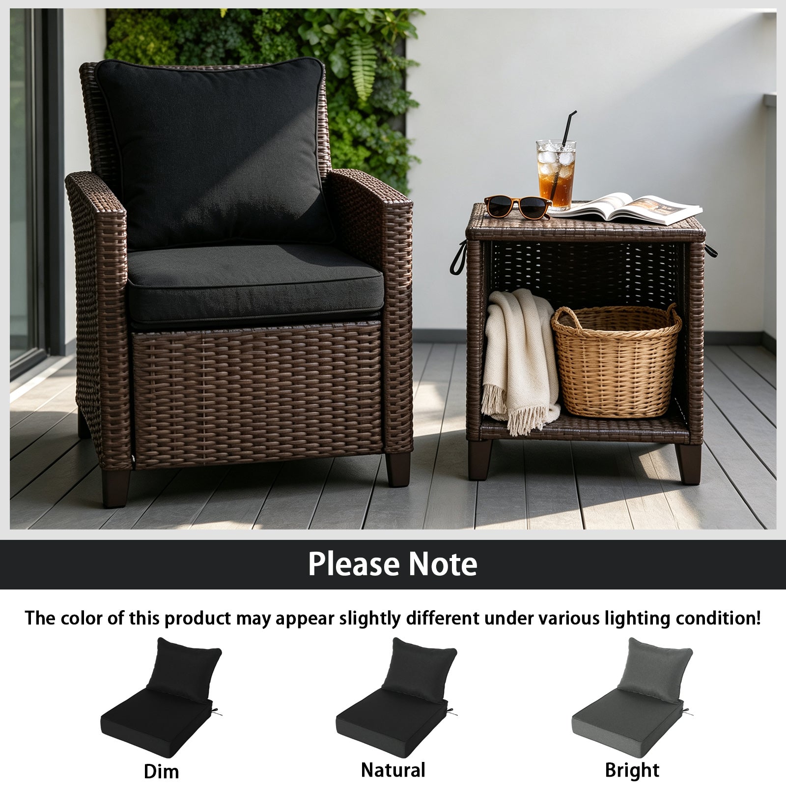 GoodGoods Deep Seat Outdoor Cushion Set 24x28 in - Black lifestyle and product view 6