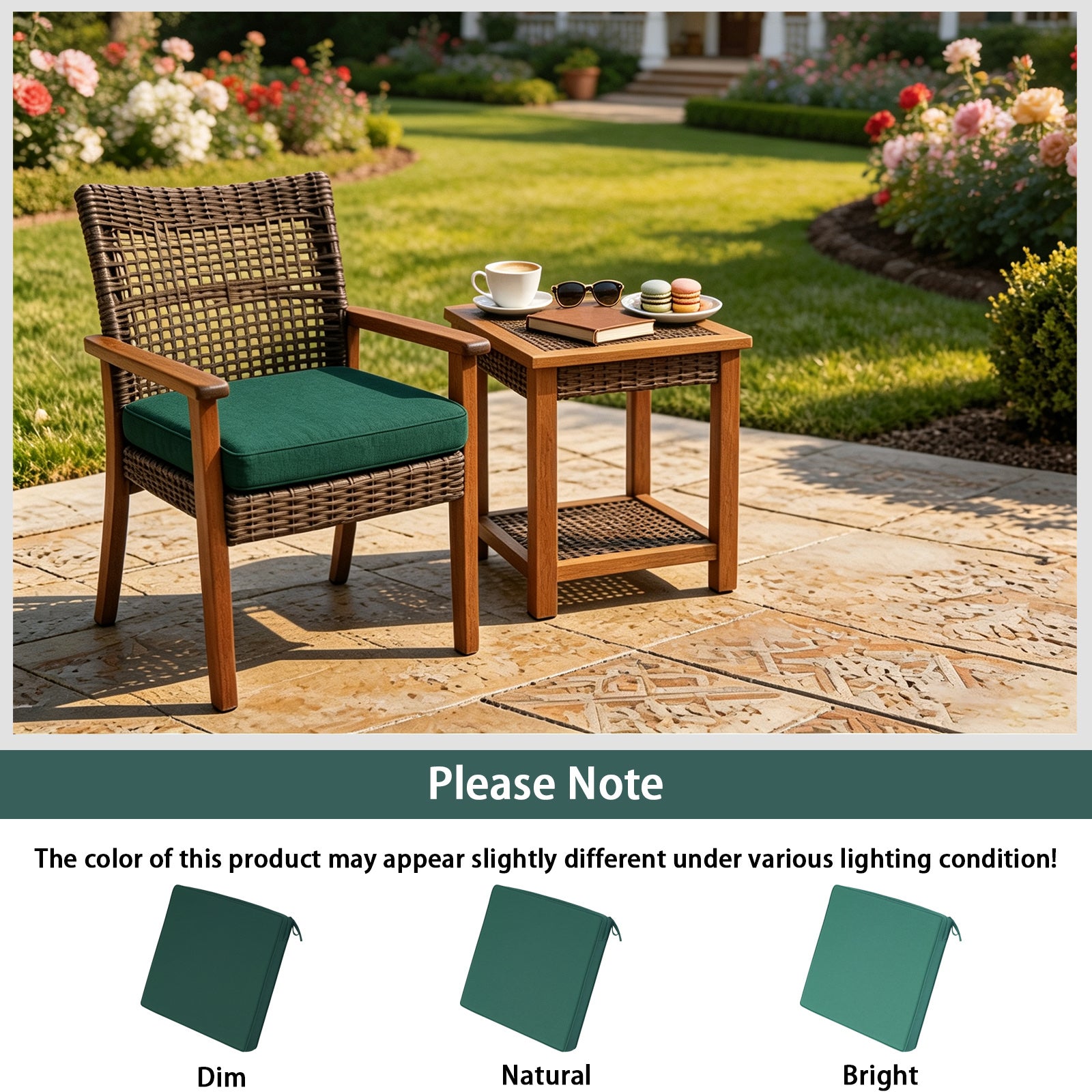 GoodGoods Outdoor Seat Cushion 24x24 in - Deep Green lifestyle and product view 8