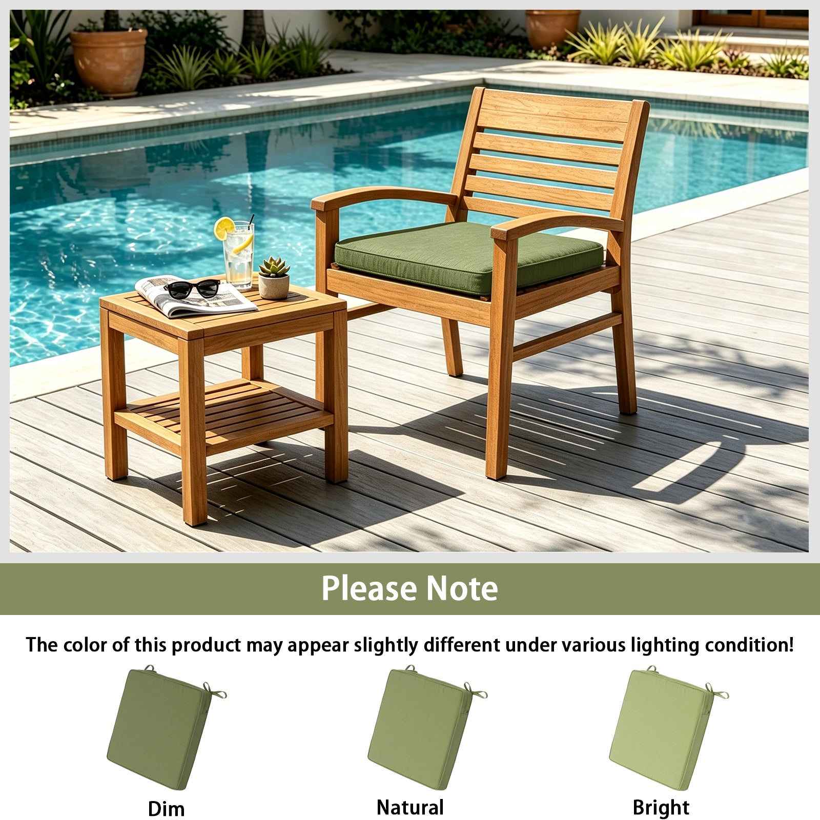 GoodGoods Outdoor Seat Cushion 22x22 in - Light Green lifestyle and product view 12