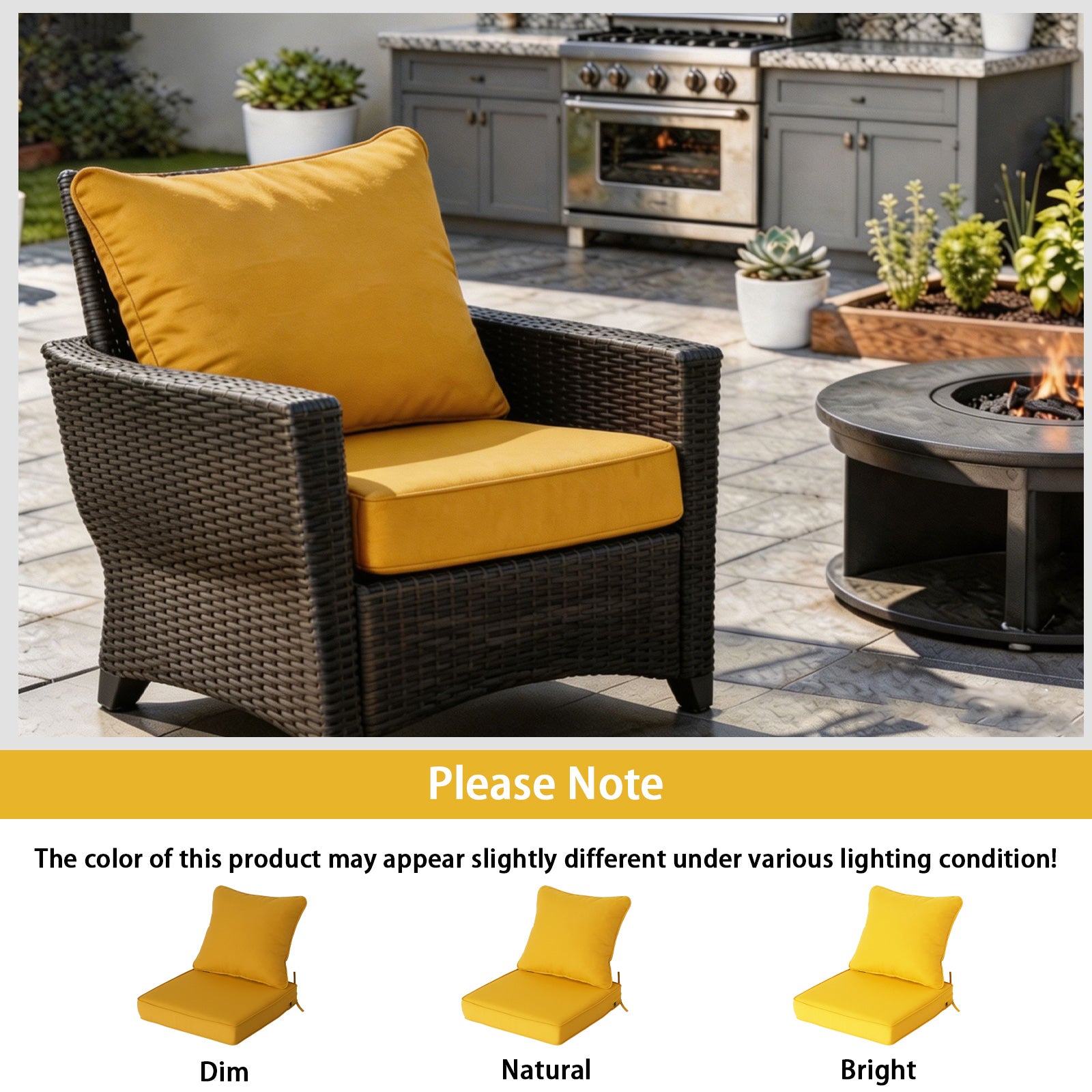 GoodGoods Deep Seat Outdoor Cushion Set 24x24 in - Yellow lifestyle and product view 8