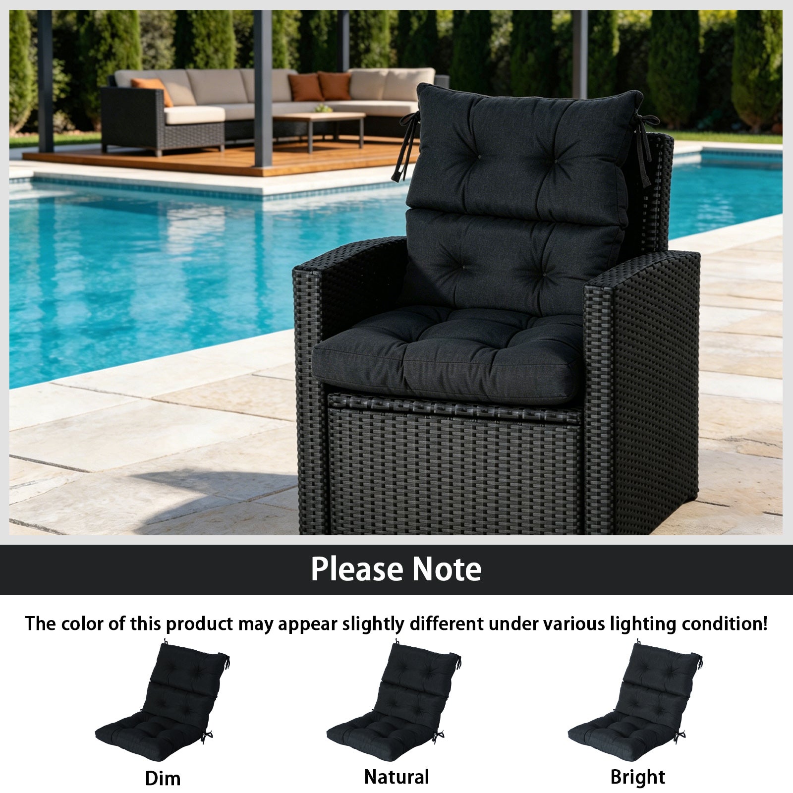 GoodGoods Tufted Outdoor High-Back Chair Cushion 22x44 in - Black lifestyle and product view 9