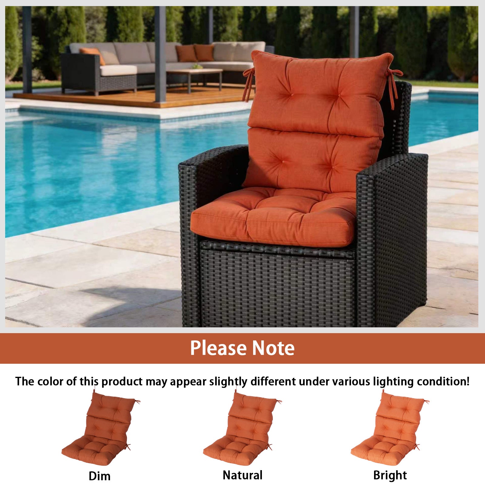 GoodGoods Tufted Outdoor High-Back Chair Cushion 22x44 in - Orange lifestyle and product view 9