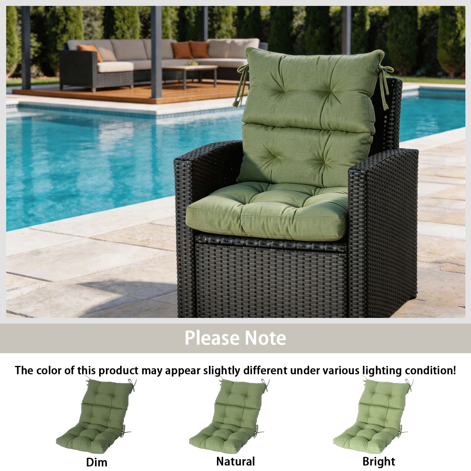 GoodGoods Tufted Outdoor High-Back Chair Cushion 22x44 in - Light Green lifestyle and product view 9