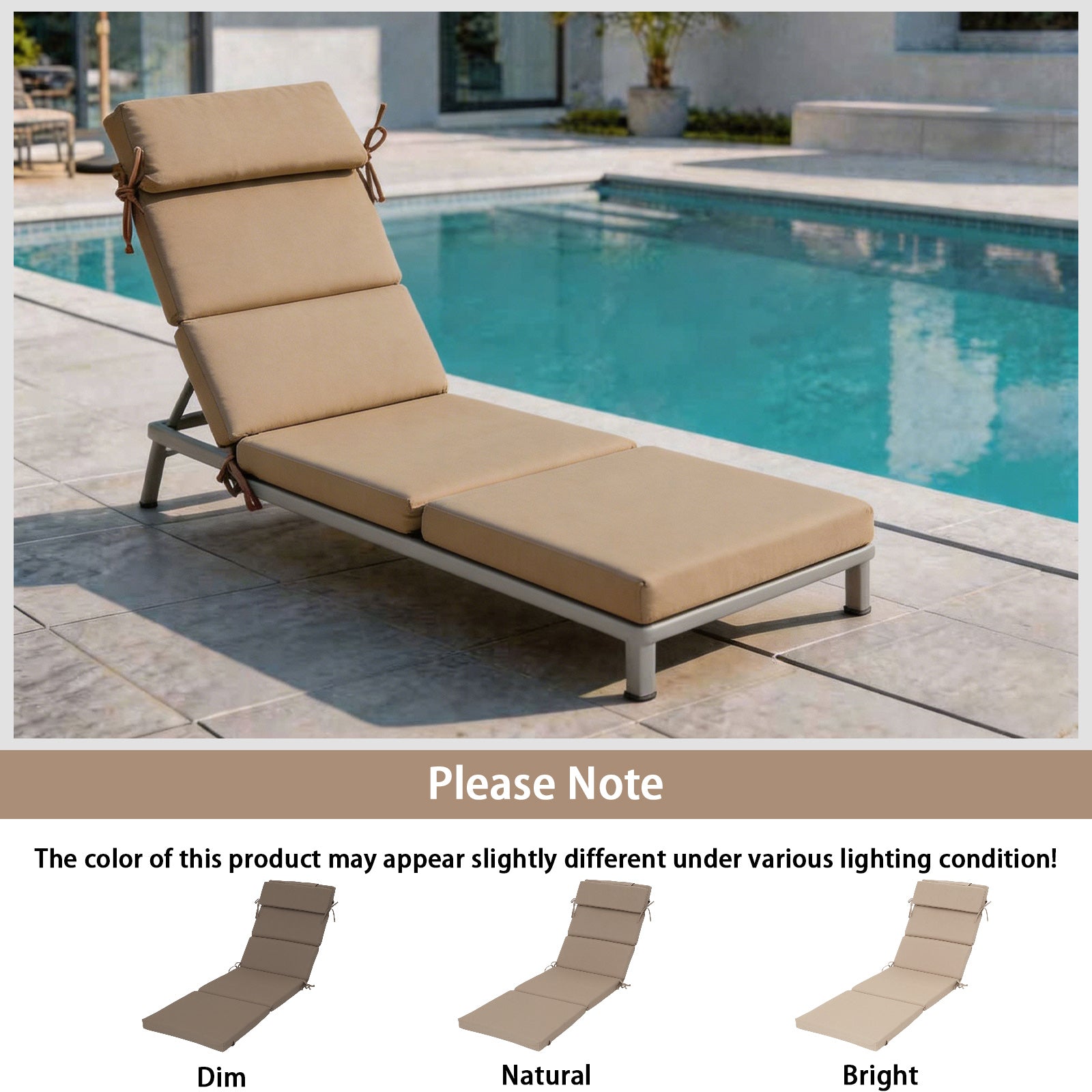 GoodGoods Outdoor Chaise Lounge Cushion 25x77 in - Brown lifestyle and product view 9