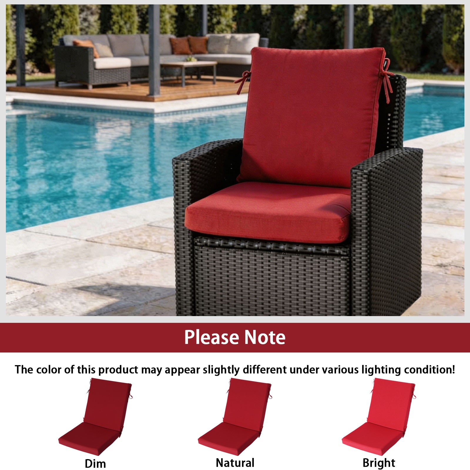 GoodGoods Outdoor High-Back Chair Cushion 22x44 in - Red lifestyle and product view 9