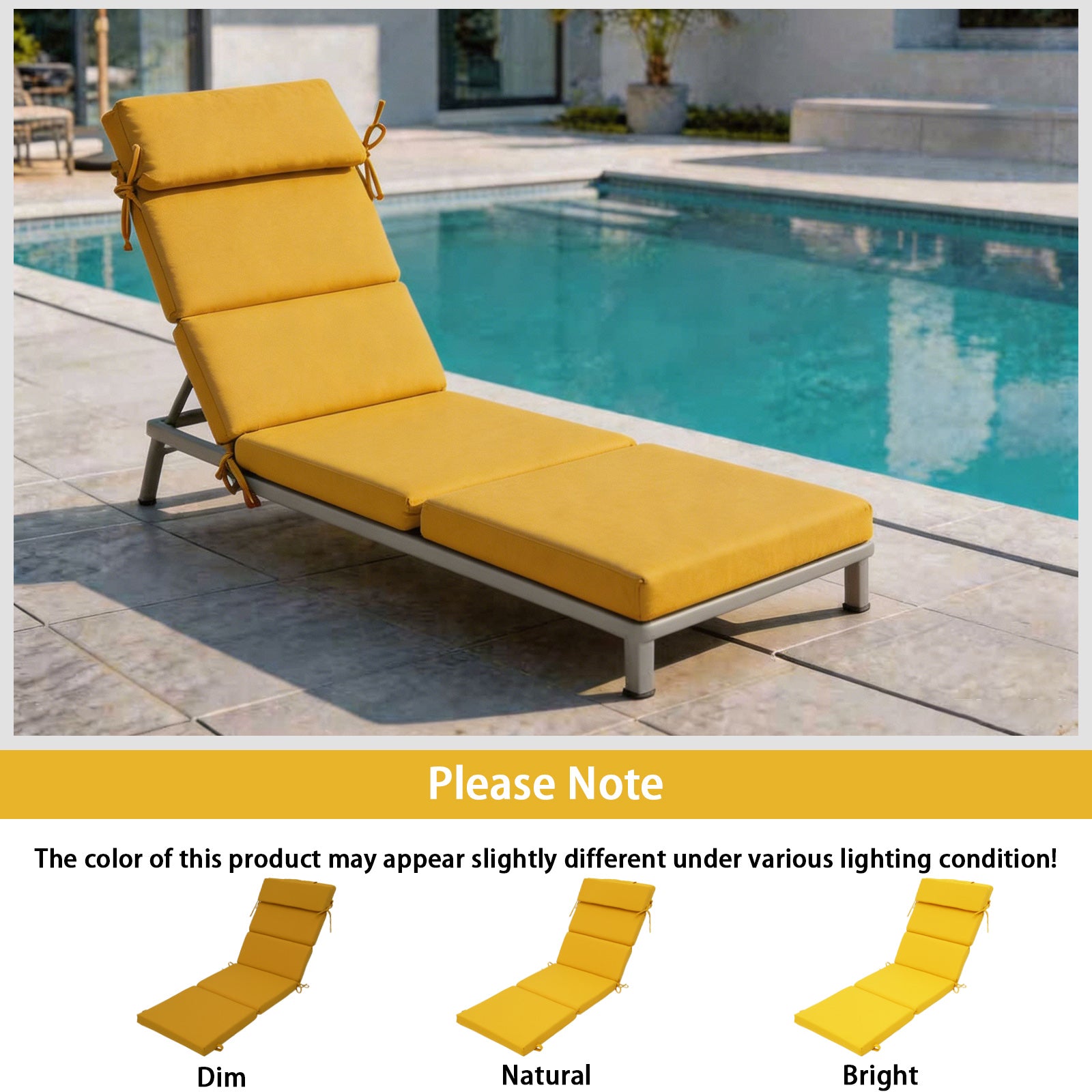 GoodGoods Outdoor Chaise Lounge Cushion 25x77 in - Yellow lifestyle and product view 9