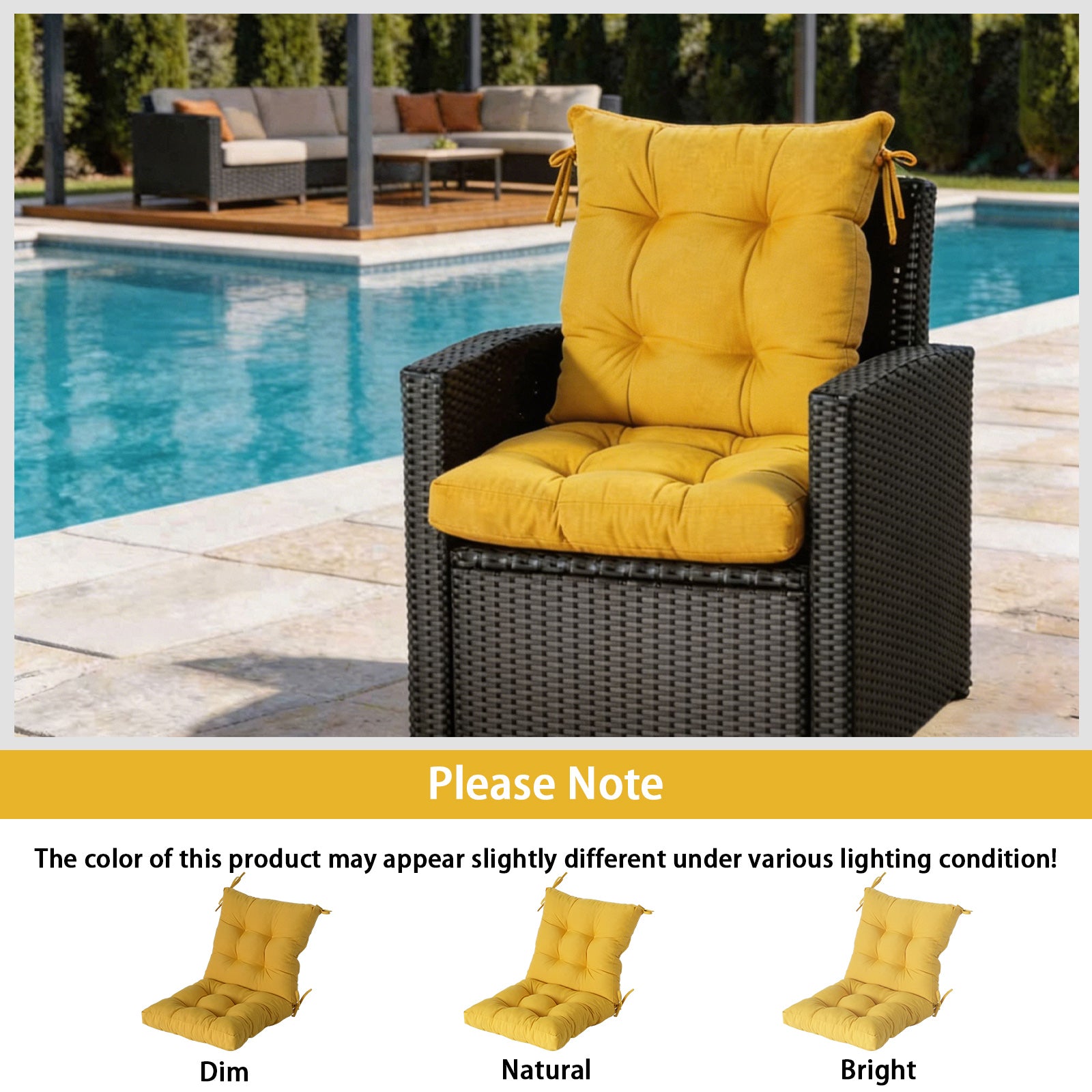 GoodGoods Tufted Outdoor High-Back Chair Cushion 20x40 in - Yellow lifestyle and product view 9