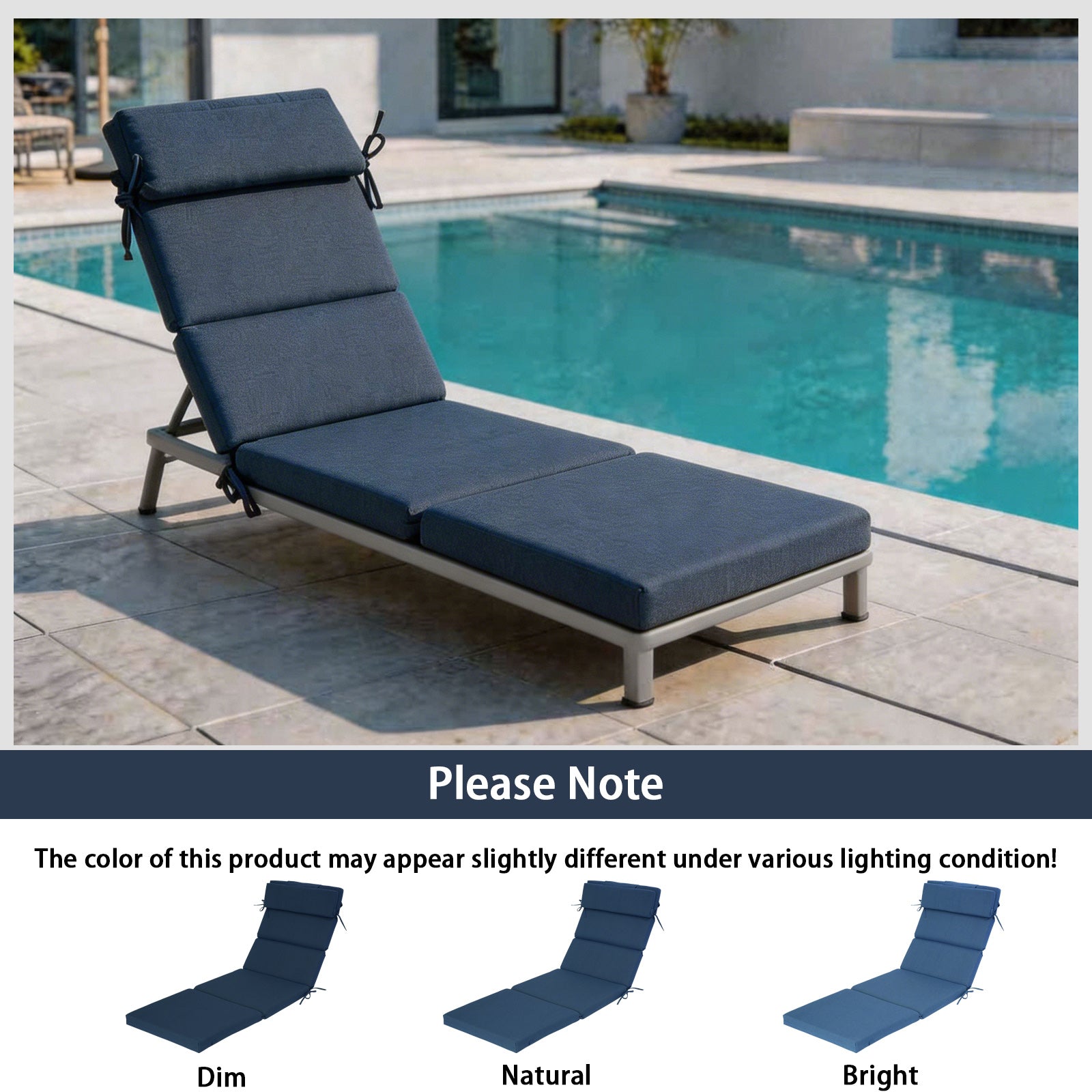 GoodGoods Outdoor Chaise Lounge Cushion 25x77 in - Dark Blue lifestyle and product view 9