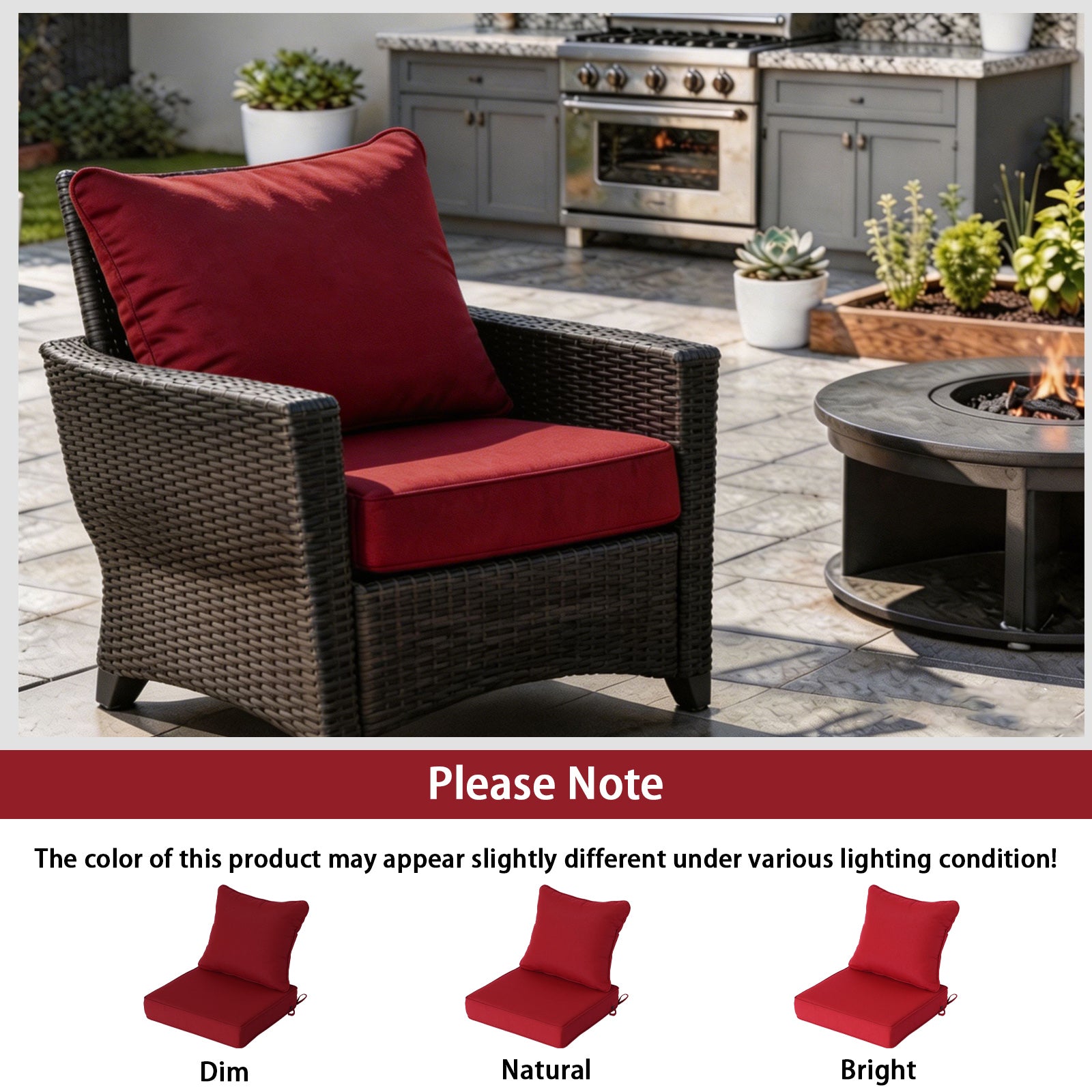 GoodGoods Deep Seat Outdoor Cushion Set 24x24 in - Red lifestyle and product view 8