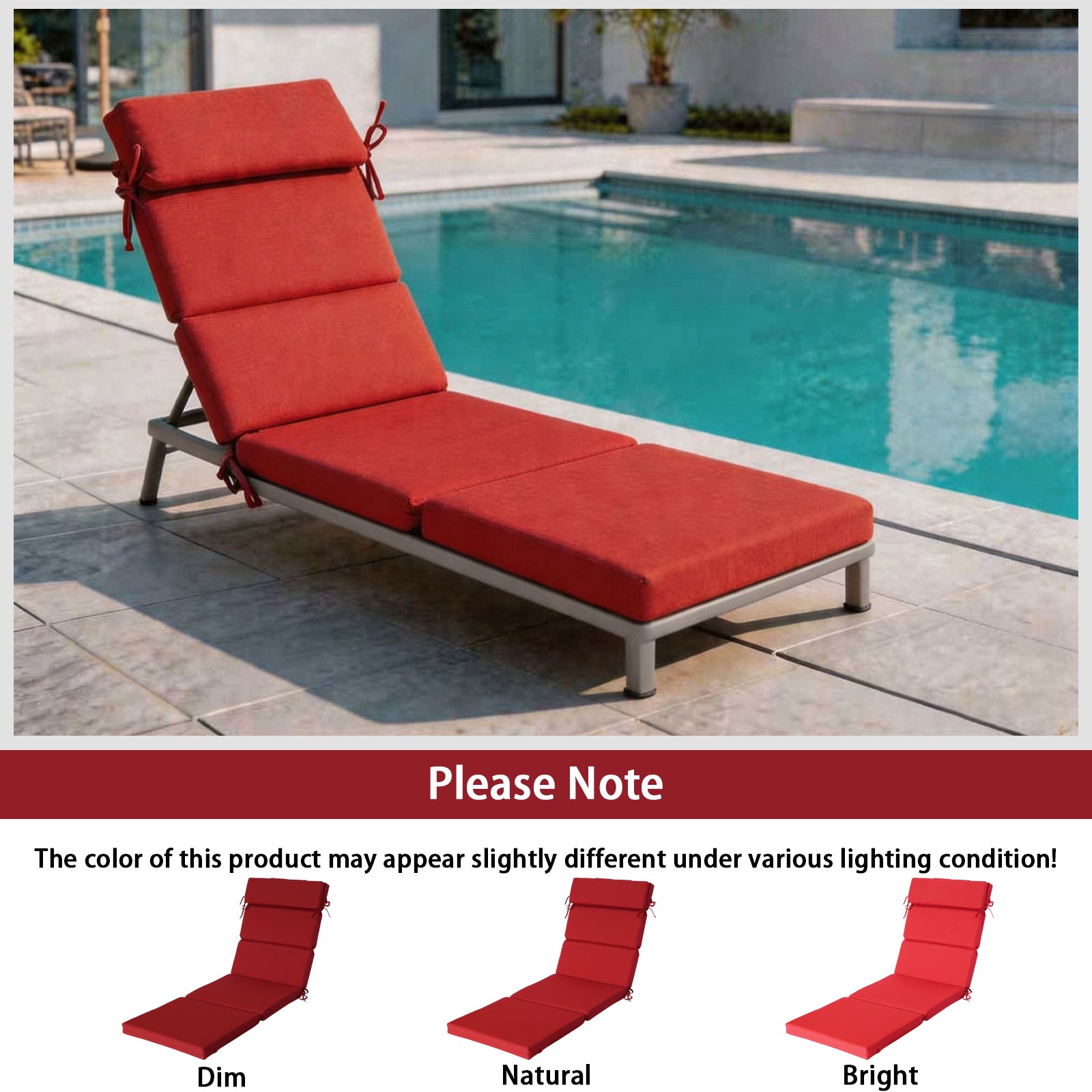GoodGoods Outdoor Chaise Lounge Cushion 25x77 in - Red lifestyle and product view 9