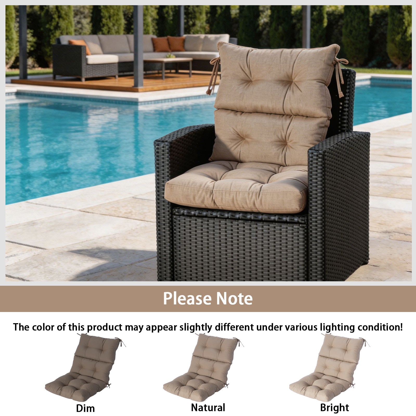 GoodGoods Tufted Outdoor High-Back Chair Cushion 22x44 in - Brown lifestyle and product view 9
