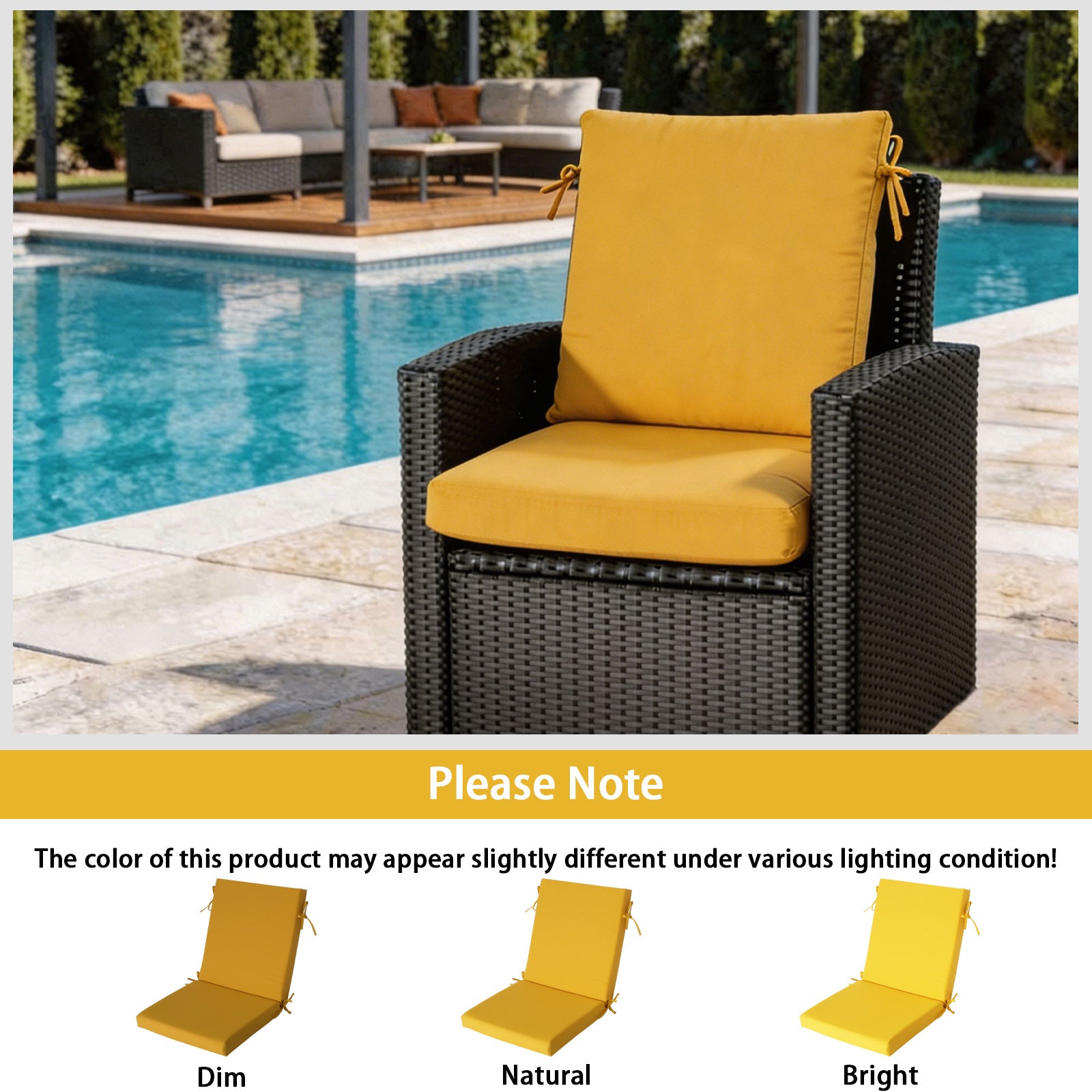 GoodGoods Outdoor High-Back Chair Cushion 22x44 in - Yellow lifestyle and product view 9