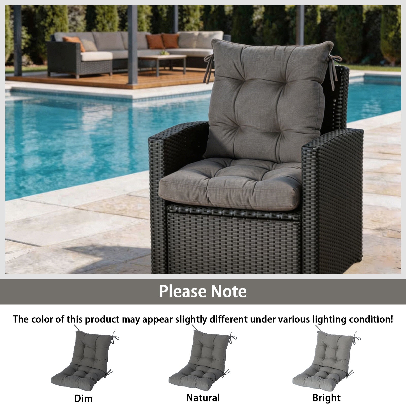 GoodGoods Tufted Outdoor High-Back Chair Cushion 20x40 in - Gray lifestyle and product view 9