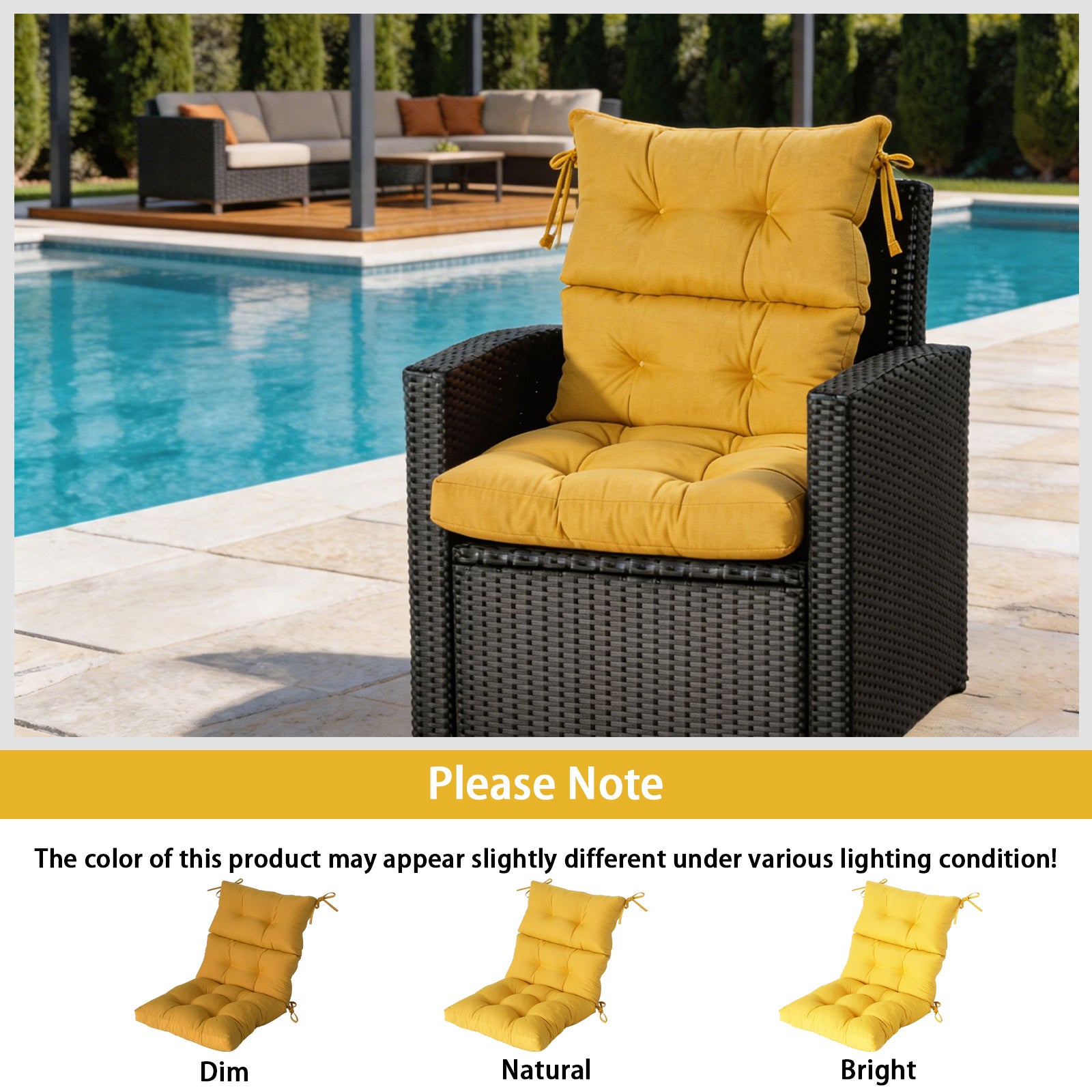 GoodGoods Tufted Outdoor High-Back Chair Cushion 22x44 in - Yellow lifestyle and product view 9