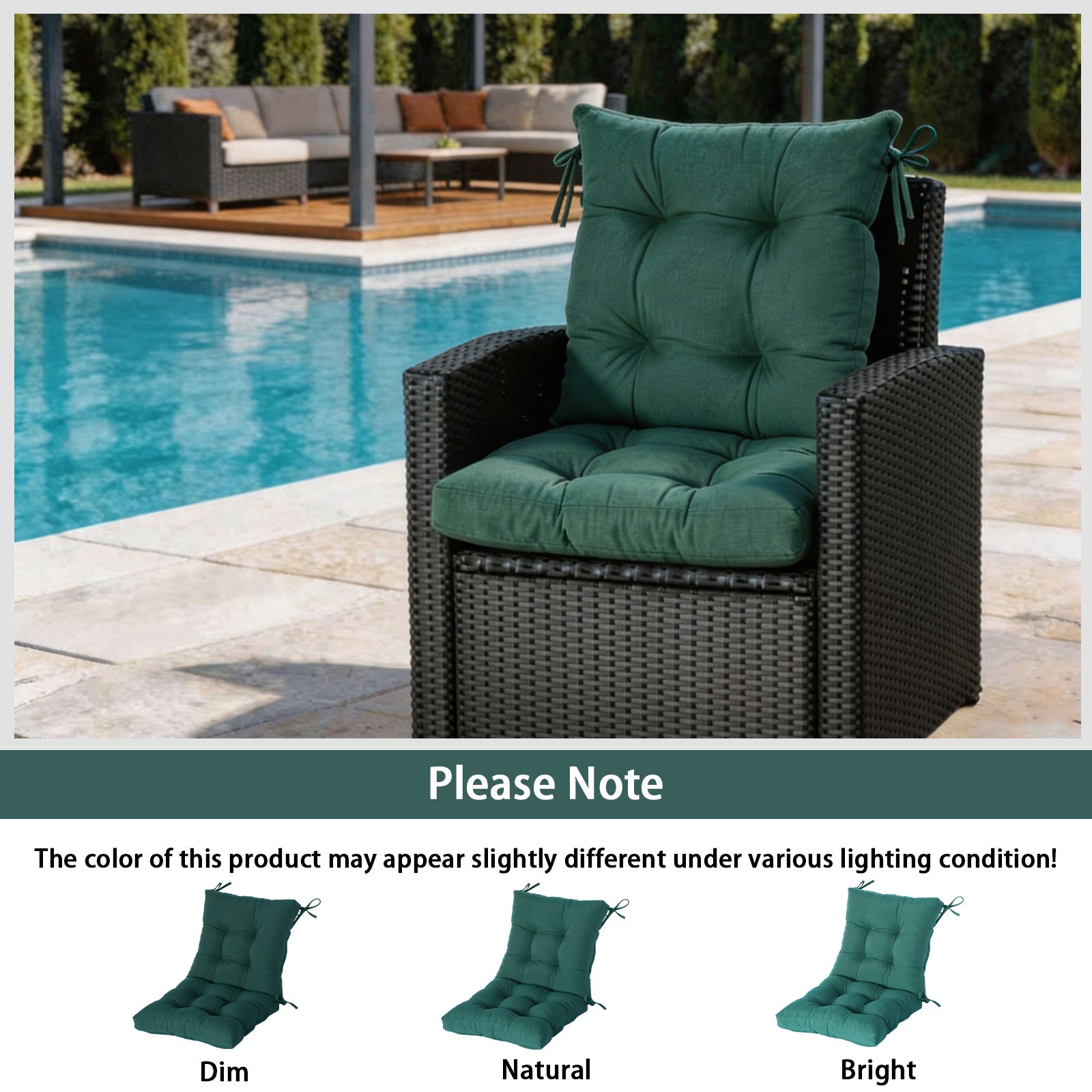 GoodGoods Tufted Outdoor High-Back Chair Cushion 20x40 in - Deep Green lifestyle and product view 9