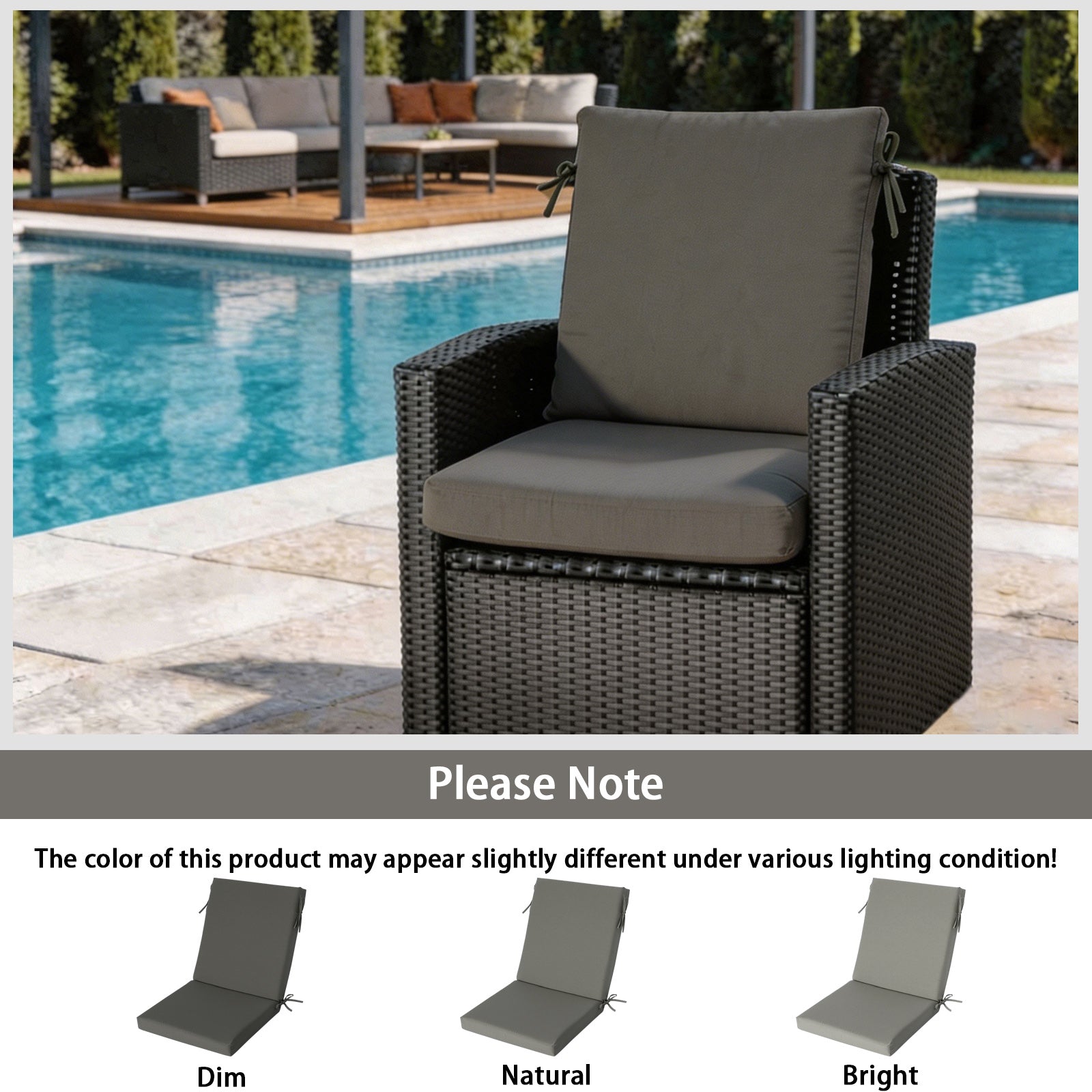 GoodGoods Outdoor High-Back Chair Cushion 22x44 in - Gray lifestyle and product view 9