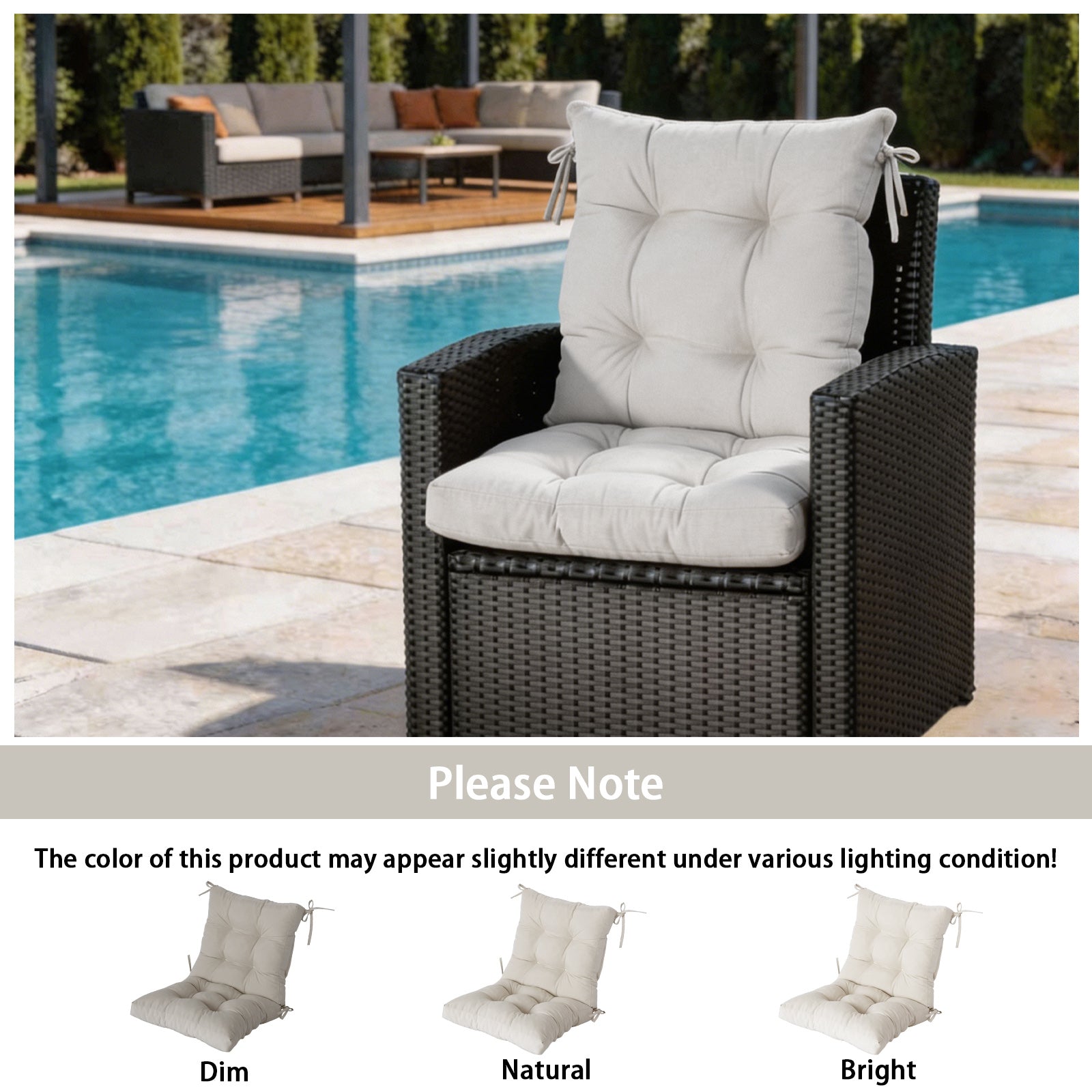 GoodGoods Tufted Outdoor High-Back Chair Cushion 20x40 in - Beige lifestyle and product view 9