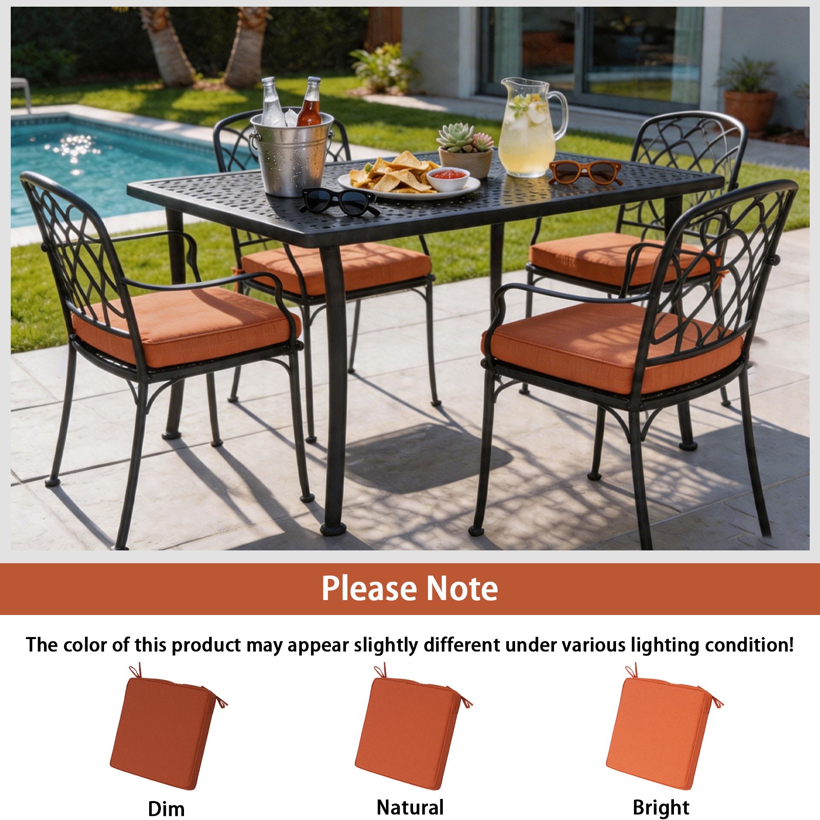 GoodGoods Outdoor Seat Cushion 20x20 in - Orange lifestyle and product view 10